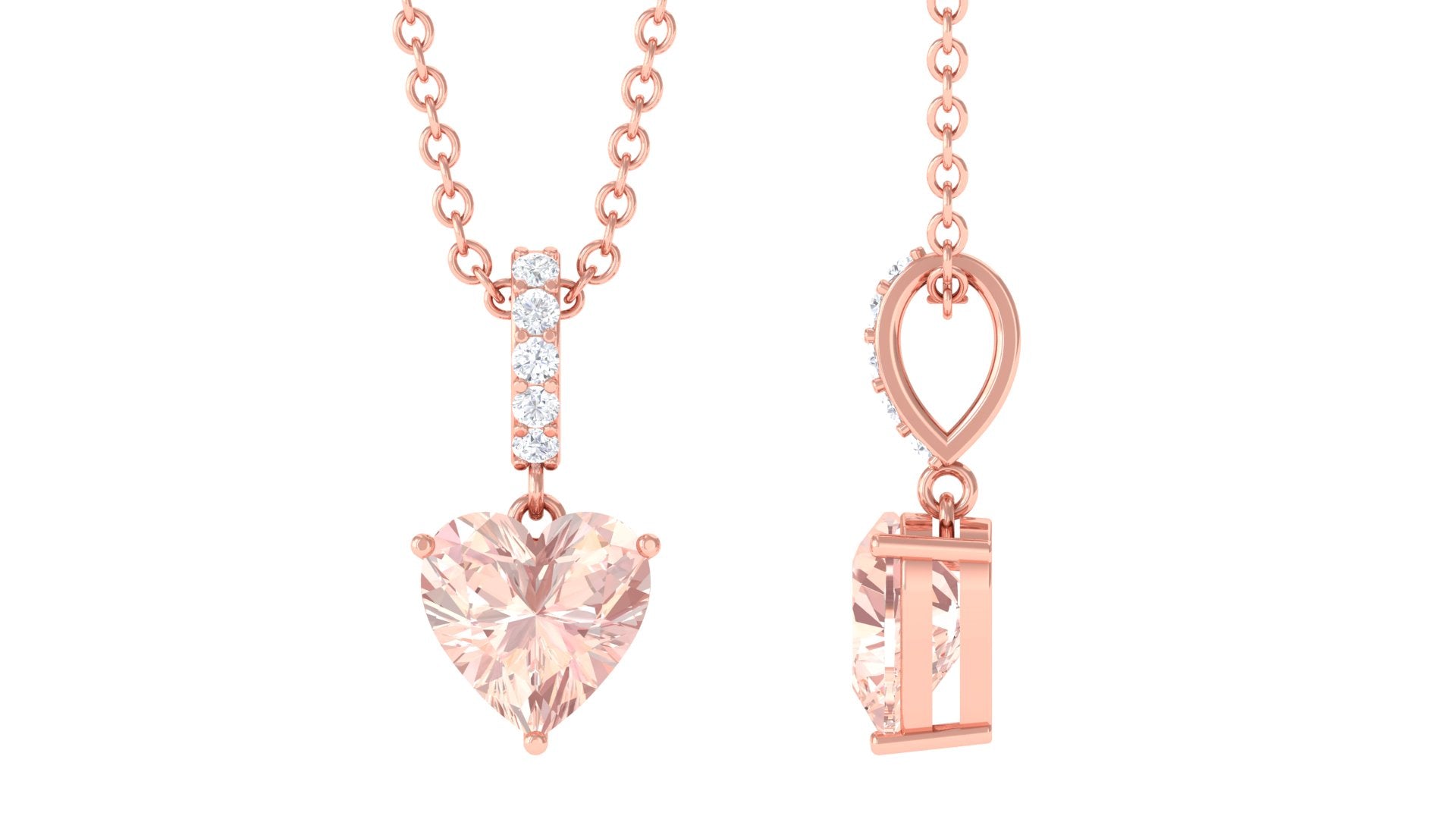 Real Morganite Heart Pendant Necklace with Diamond Morganite - ( AAA ) - Quality - Rosec Jewels