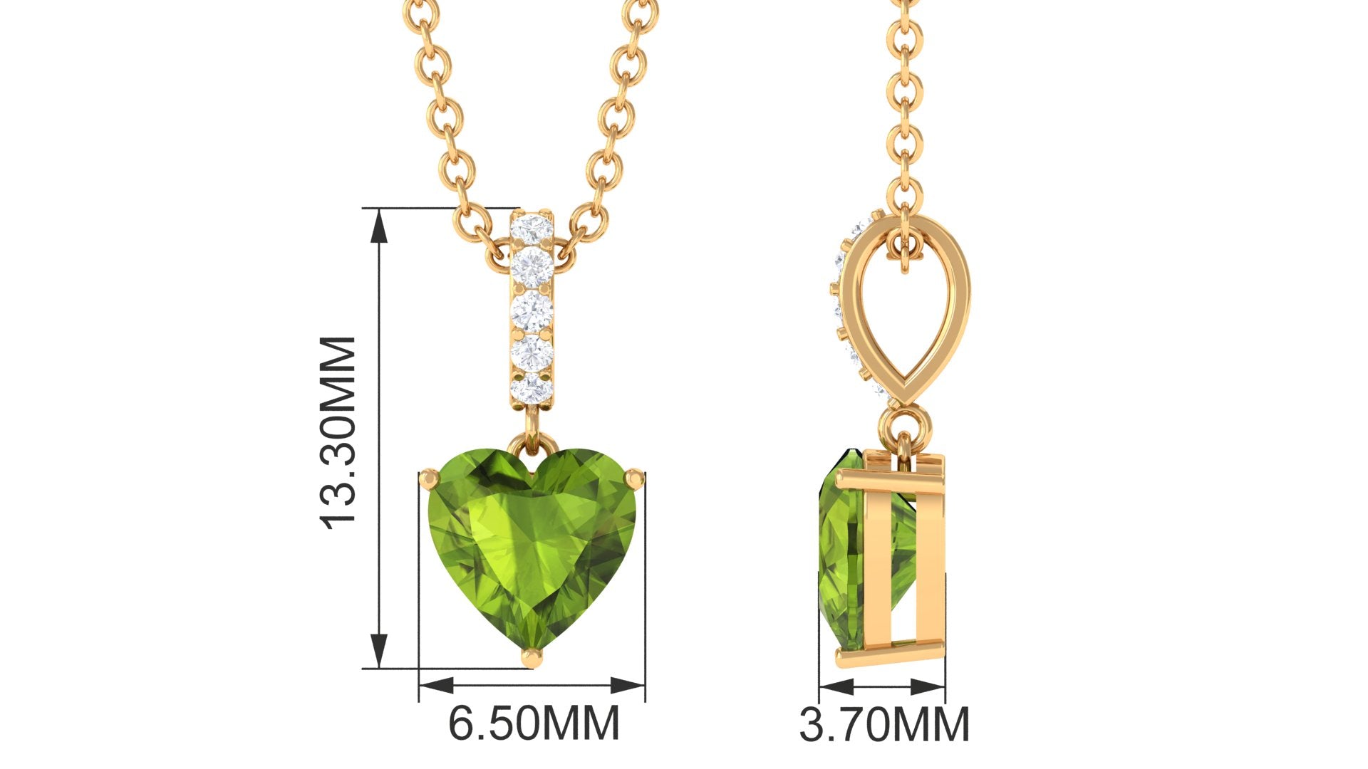 Heart Shape Peridot Solitaire Pendant with Diamond Accent Bail Peridot - ( AAA ) - Quality - Rosec Jewels