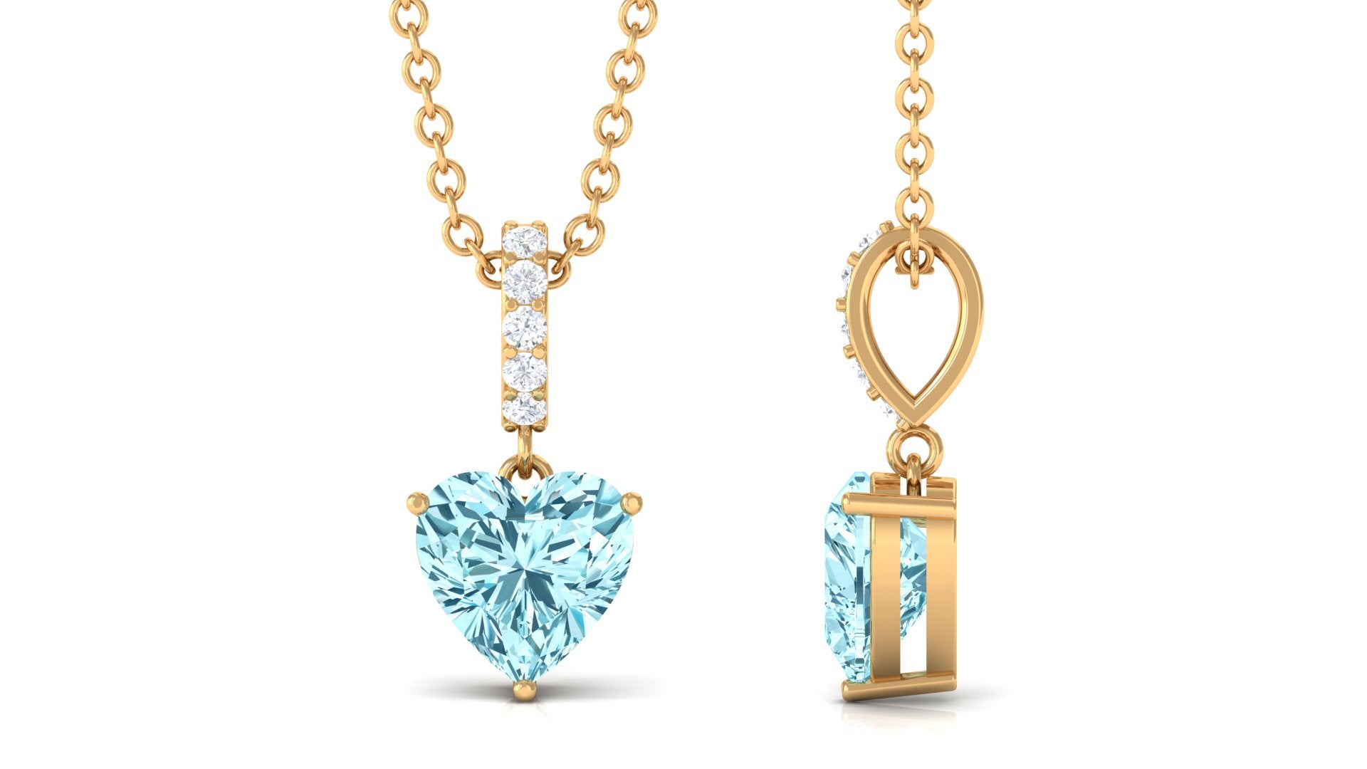 6 MM Heart Shape Aquamarine Solitaire Pendant with Diamond Bail Aquamarine - ( AAA ) - Quality - Rosec Jewels