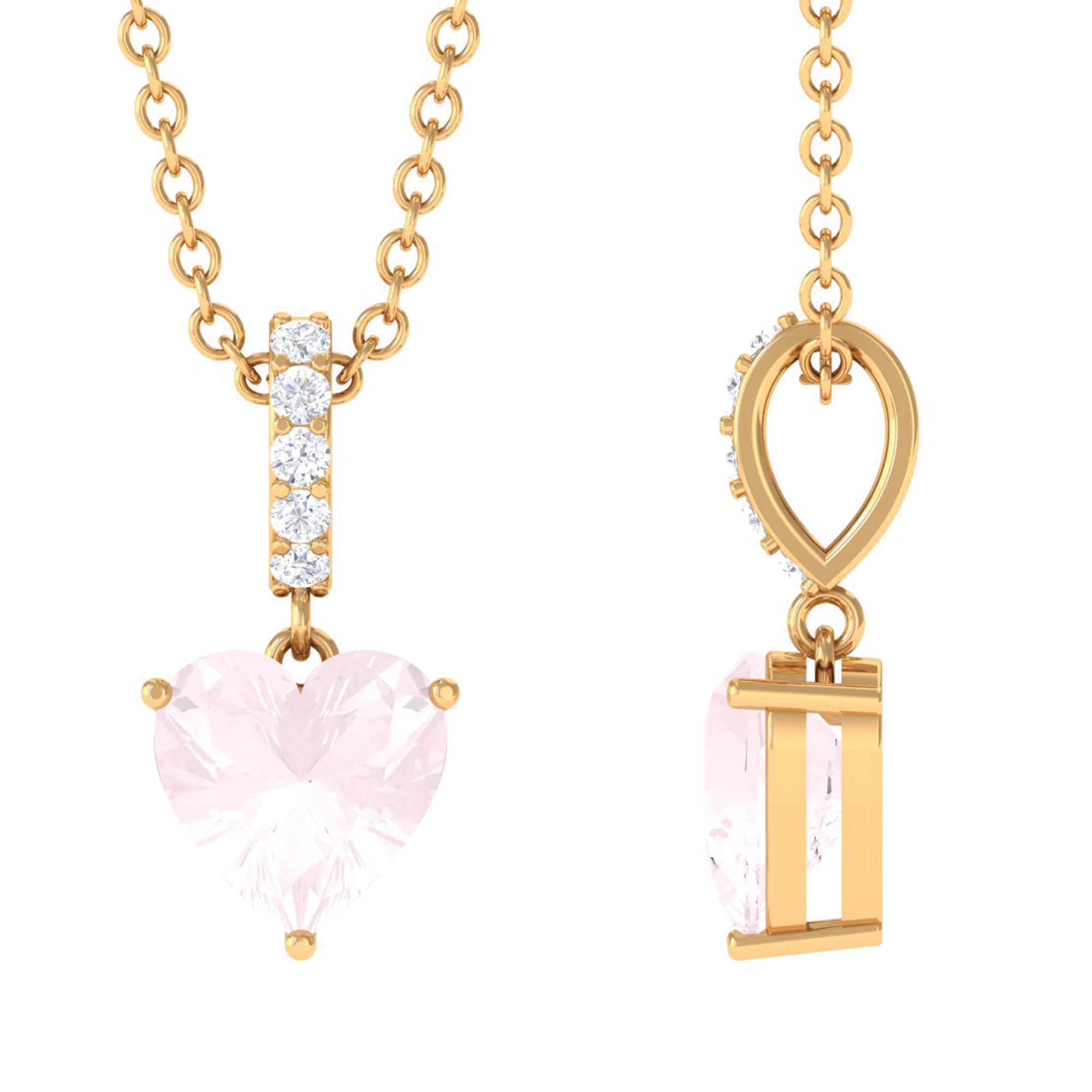 Heart Shape Rose Quartz and Diamond Solitaire Pendant Rose Quartz - ( AAA ) - Quality - Rosec Jewels