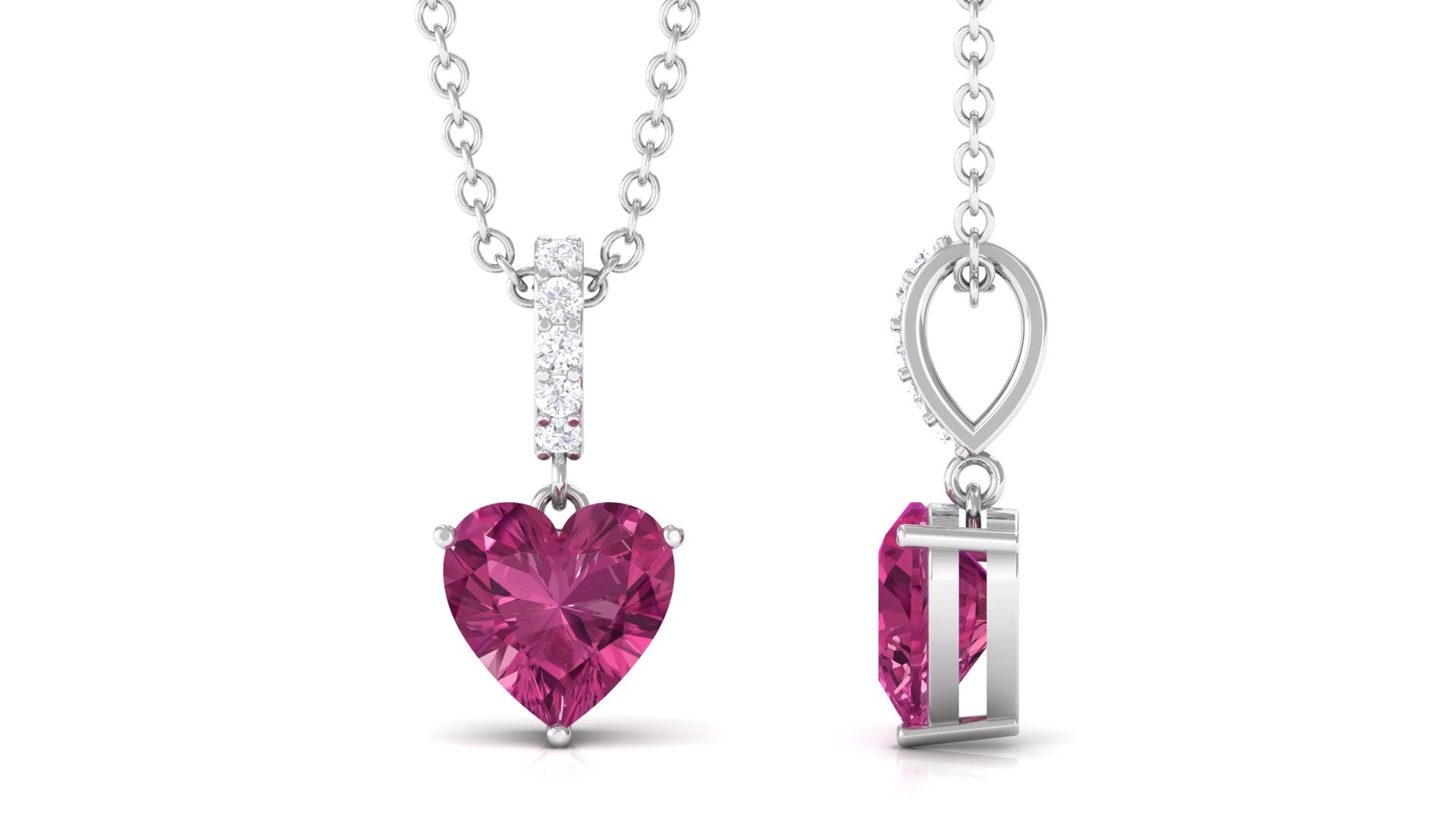 Heart Shape Pink Tourmaline Solitaire Pendant with Diamond Bail Pink Tourmaline - ( AAA ) - Quality - Rosec Jewels