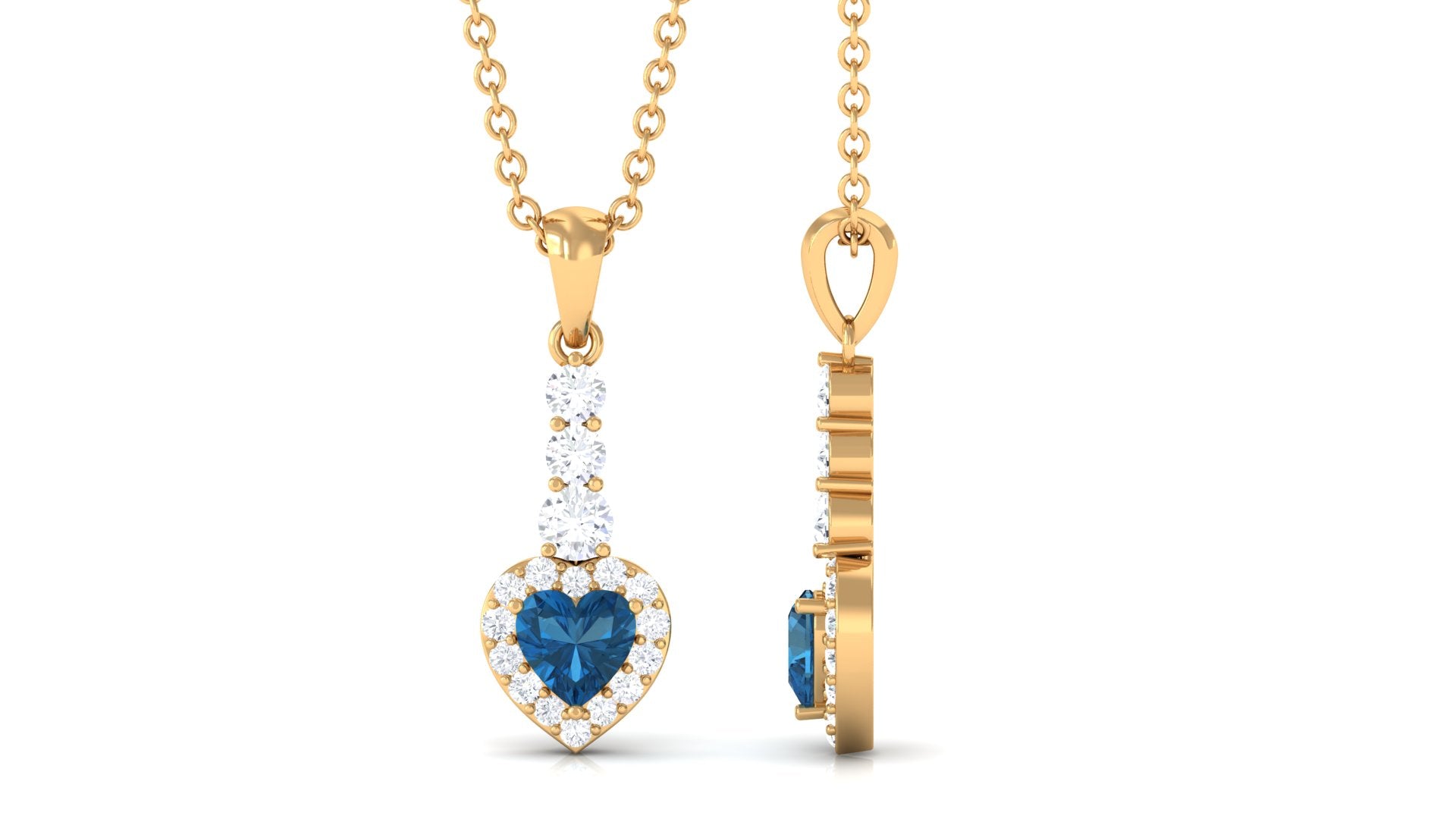 Heart Shape London Blue Topaz Drop Pendant with Diamond London Blue Topaz - ( AAA ) - Quality - Rosec Jewels