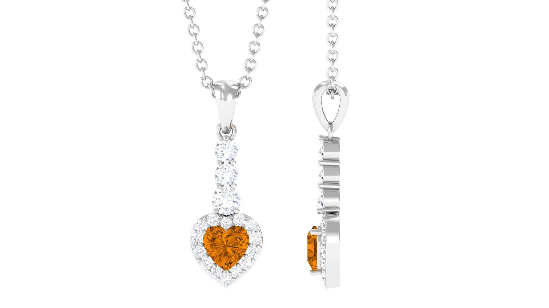 Heart Shape Citrine Drop Pendant Necklace with Diamond Citrine - ( AAA ) - Quality - Rosec Jewels