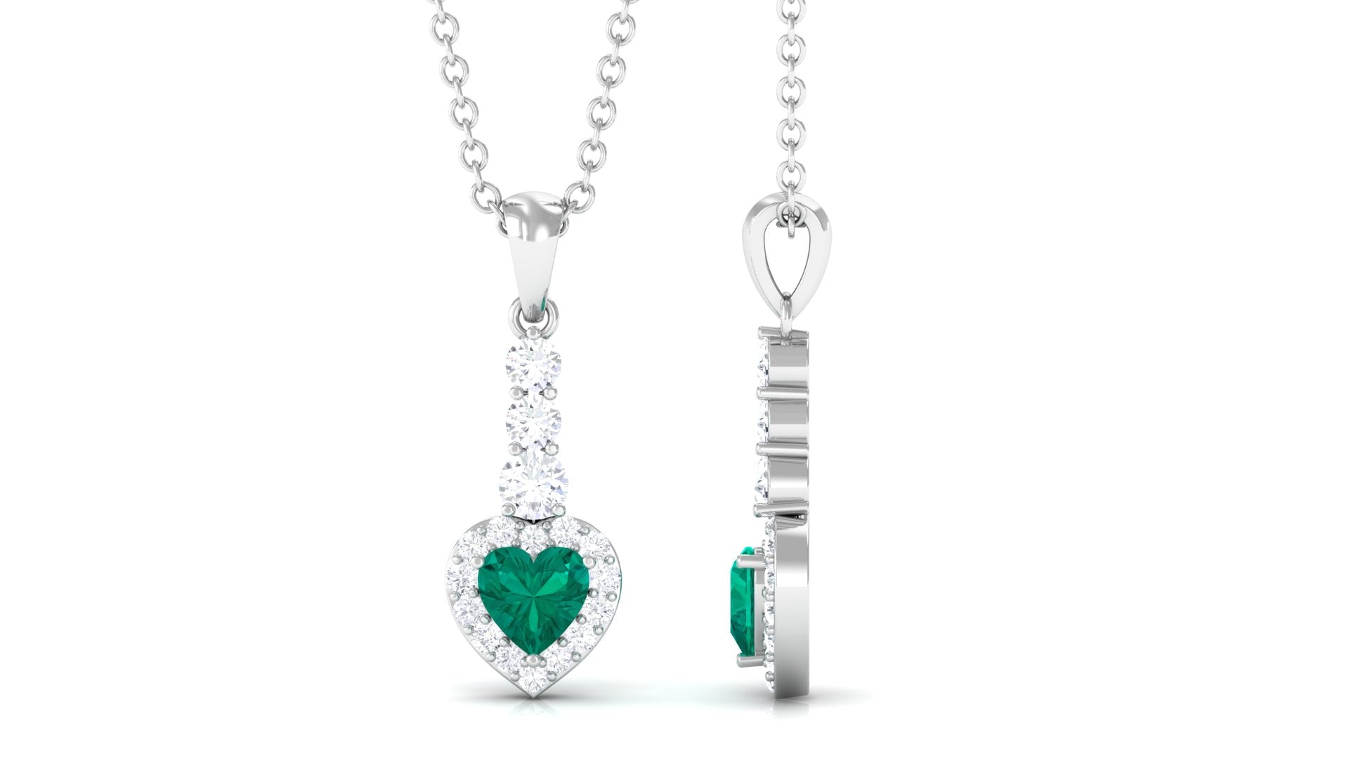 Heart Shape Emerald Drop Pendant with Diamond Emerald - ( AAA ) - Quality - Rosec Jewels