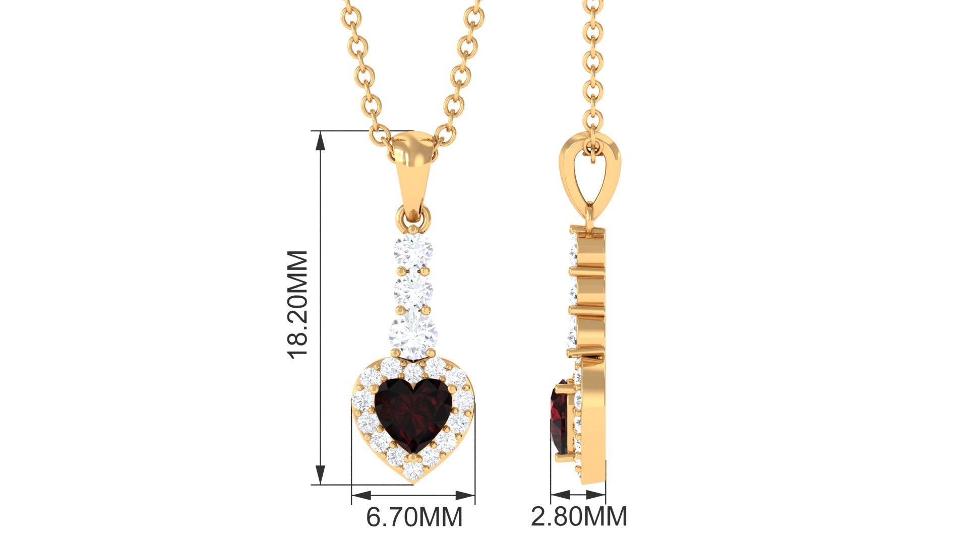 Heart Shape Garnet Drop Pendant with Diamond Garnet - ( AAA ) - Quality - Rosec Jewels