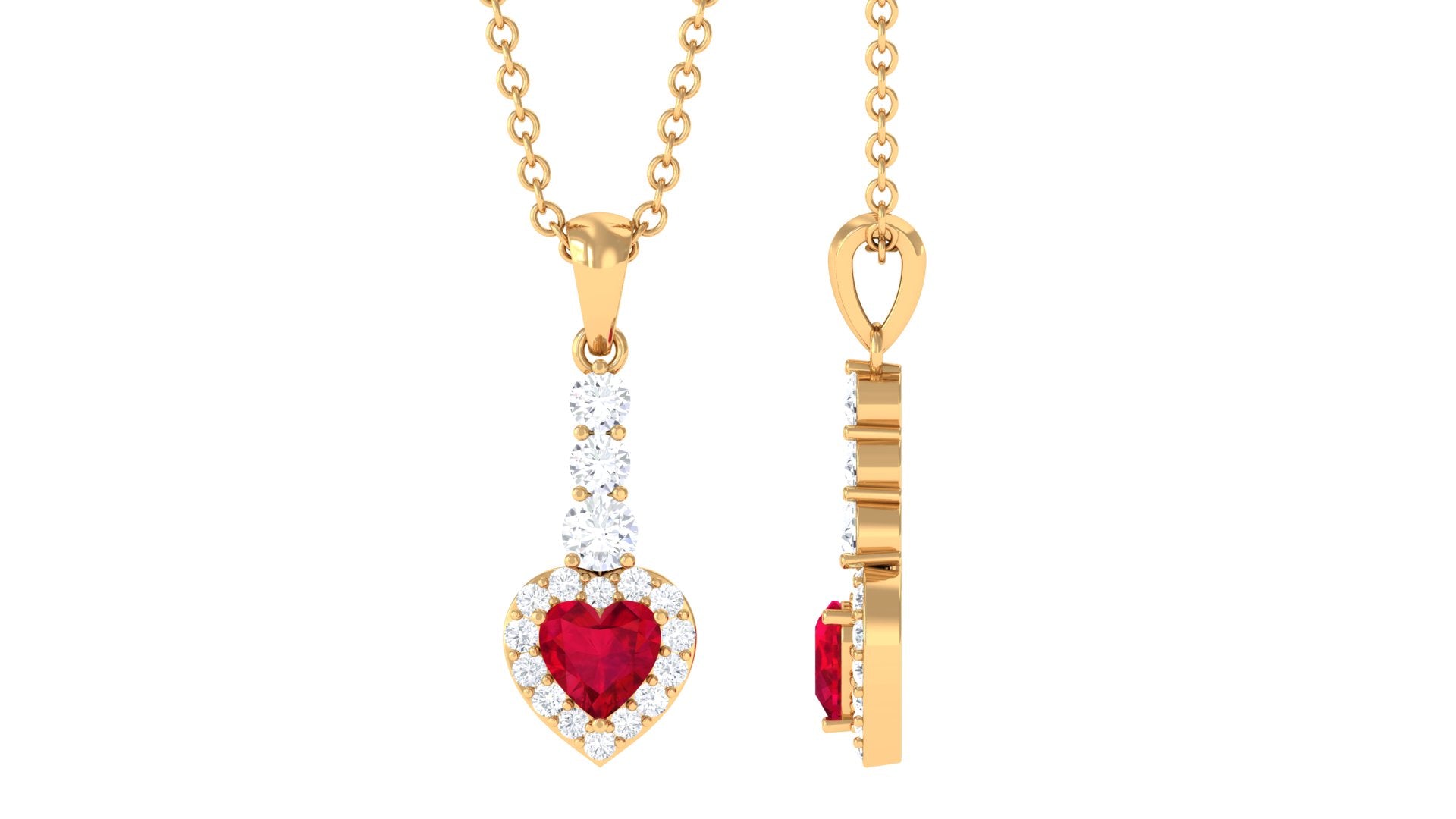 Heart Shape Created Ruby and Diamond Dangle Pendant Lab Created Ruby - ( AAAA ) - Quality - Rosec Jewels