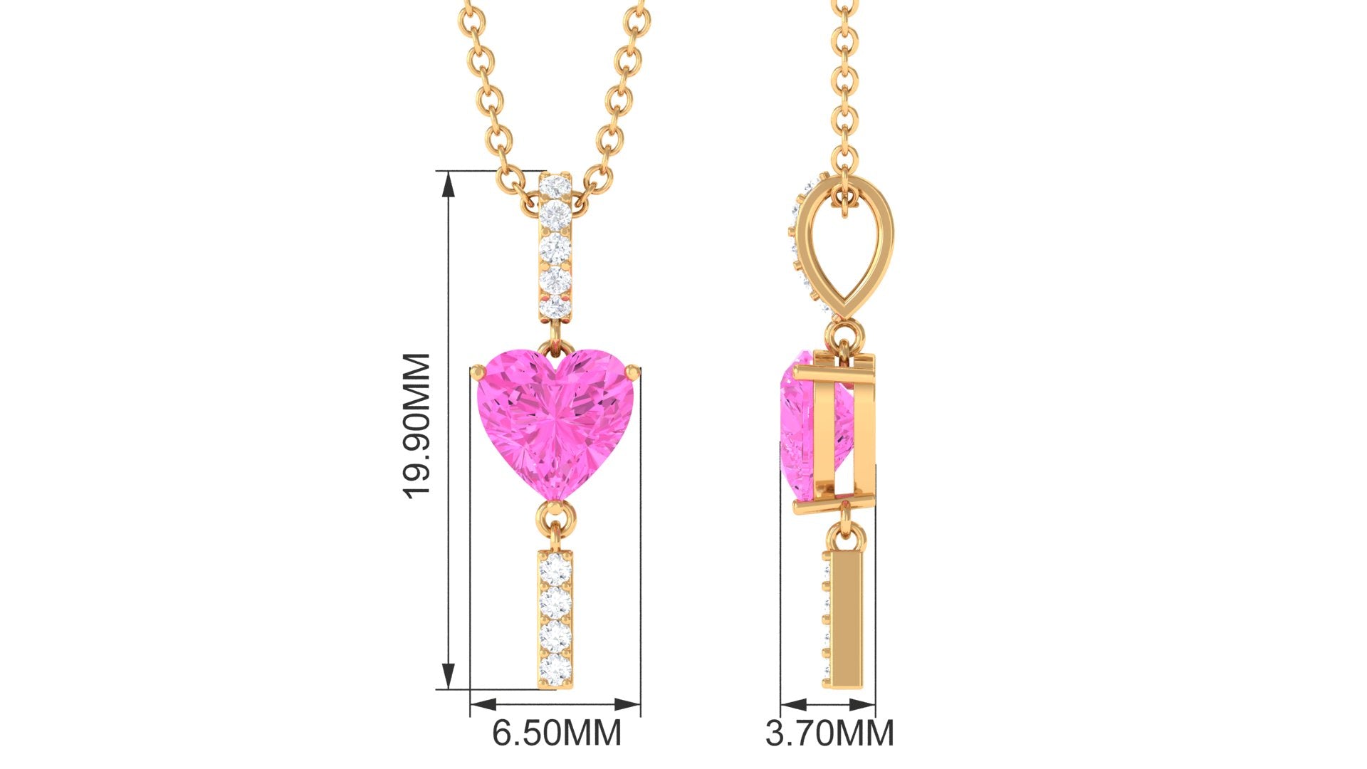 Pink Sapphire Heart Drop Pendant Necklace with Diamond Pink Sapphire - ( AAA ) - Quality - Rosec Jewels