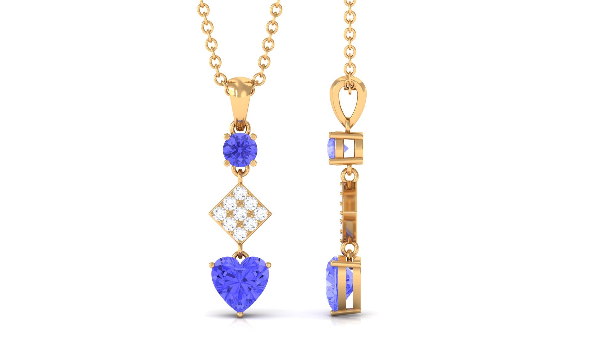 Heart and Round Shape Tanzanite and Diamond Dangle Pendant Tanzanite - ( AAA ) - Quality - Rosec Jewels