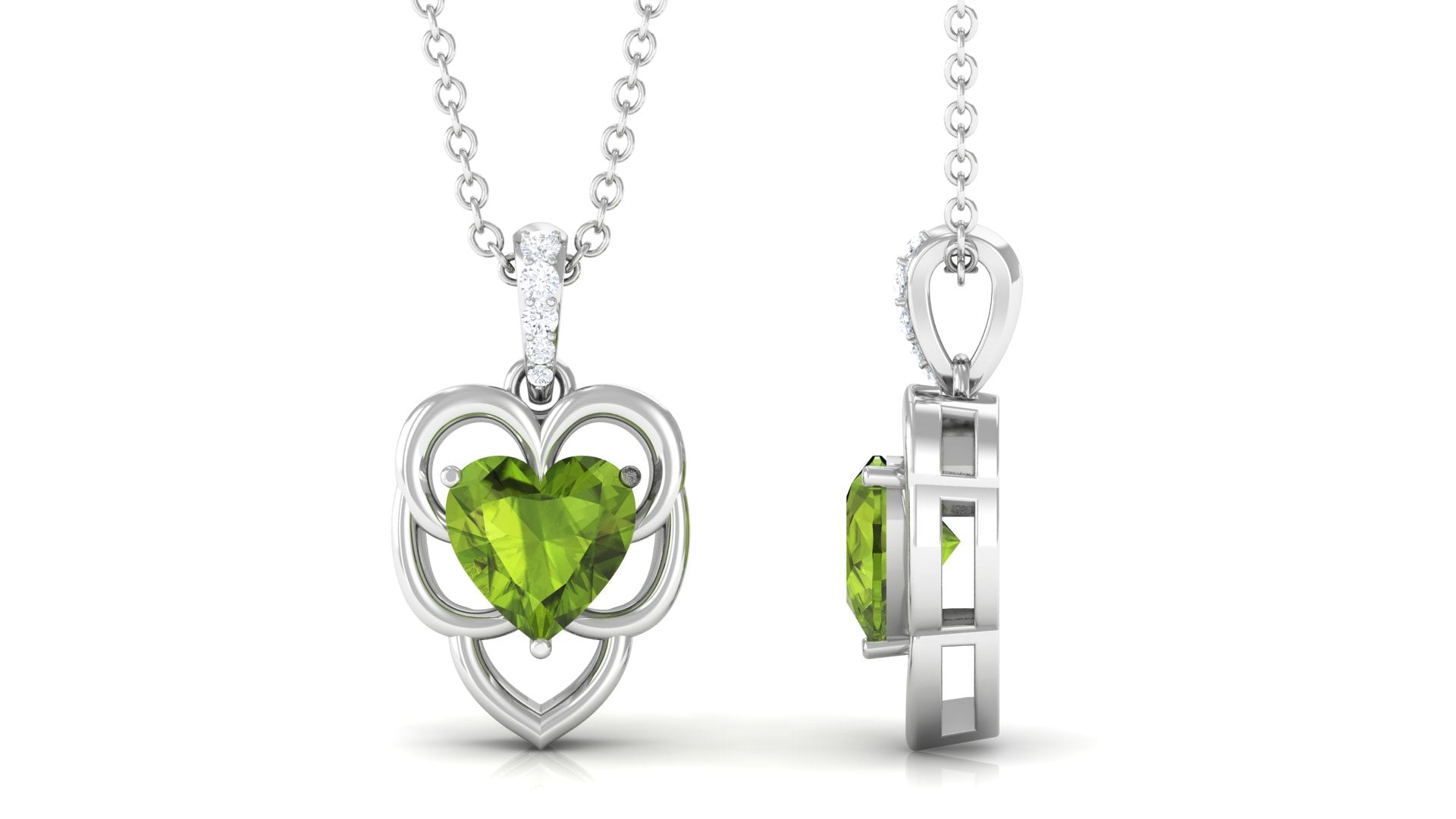 Real Peridot Heart Pendant with Diamond Accent Bail Peridot - ( AAA ) - Quality - Rosec Jewels