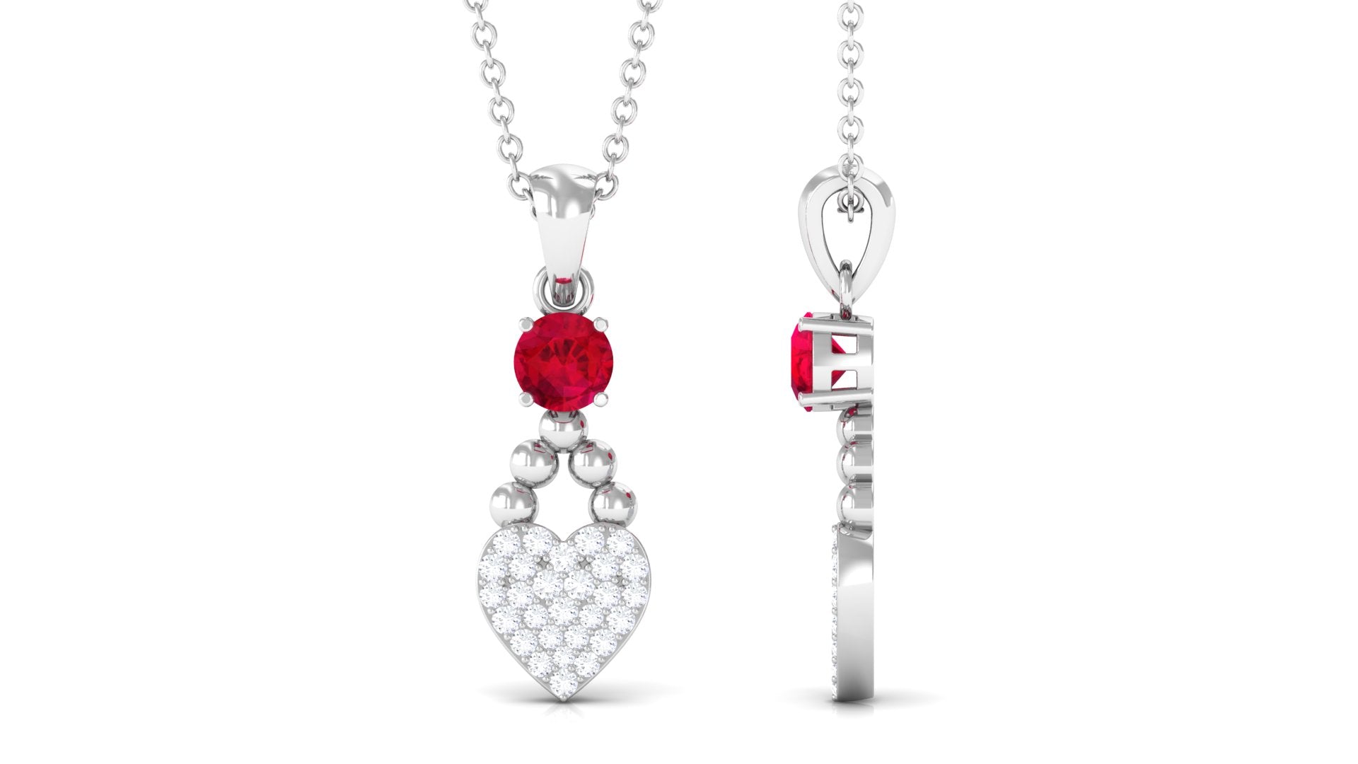 Round Cut Created Ruby and Diamond Heart Pendant Lab Created Ruby - ( AAAA ) - Quality - Rosec Jewels