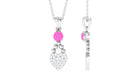 Round Shape Pink Sapphire and Diamond Heart Pendant Pink Sapphire - ( AAA ) - Quality - Rosec Jewels