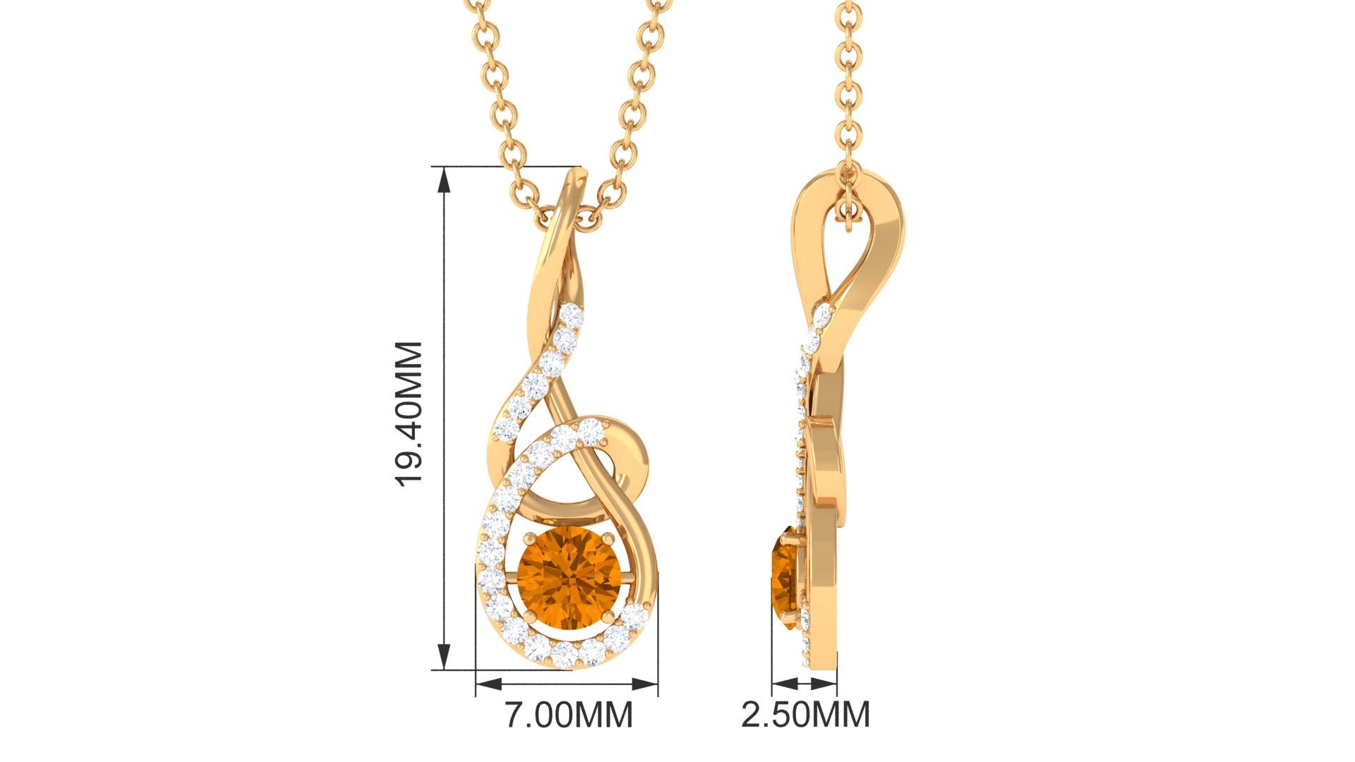 Round Citrine and Diamond Twisted Pendant Necklace Citrine - ( AAA ) - Quality - Rosec Jewels