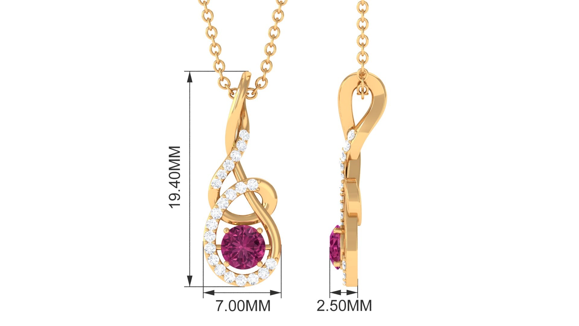 Round Pink Tourmaline and Diamond Twisted Pendant Necklace Pink Tourmaline - ( AAA ) - Quality - Rosec Jewels