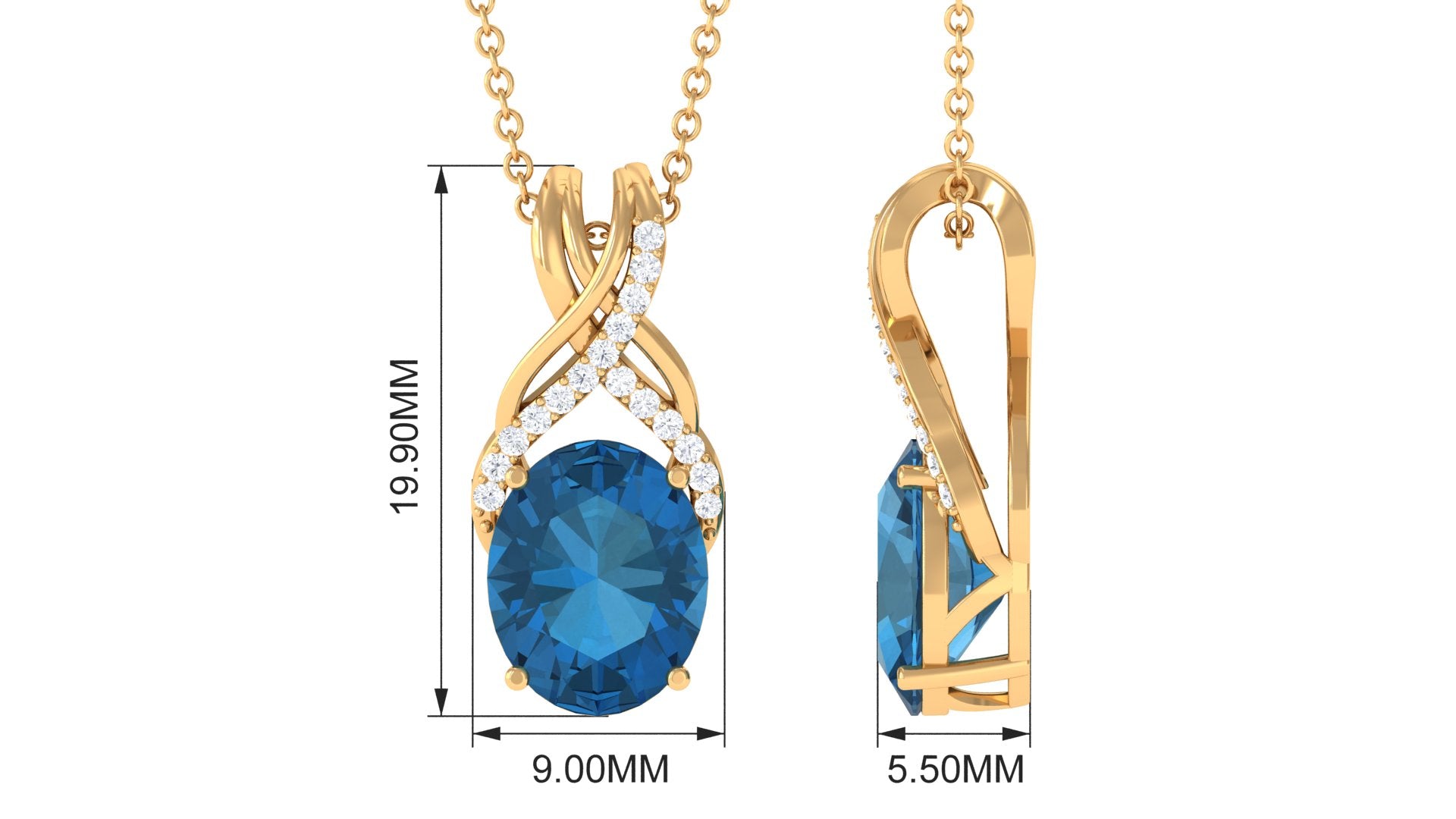 Oval London Blue Topaz Solitaire Pendant with Diamond Twisted Bail London Blue Topaz - ( AAA ) - Quality - Rosec Jewels