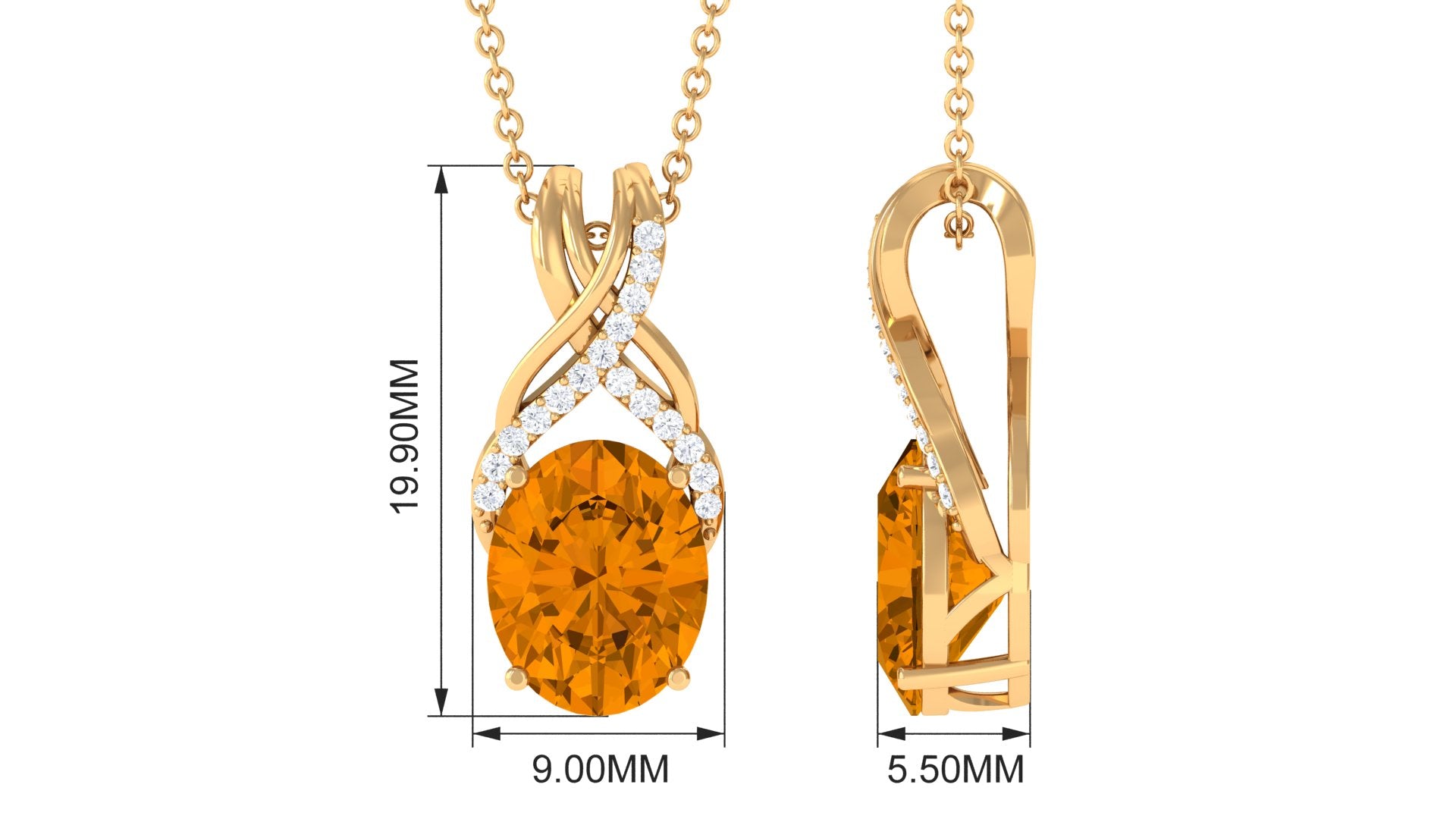 Designer Oval Citrine Solitaire Pendant with Diamond Twisted Bail Citrine - ( AAA ) - Quality - Rosec Jewels