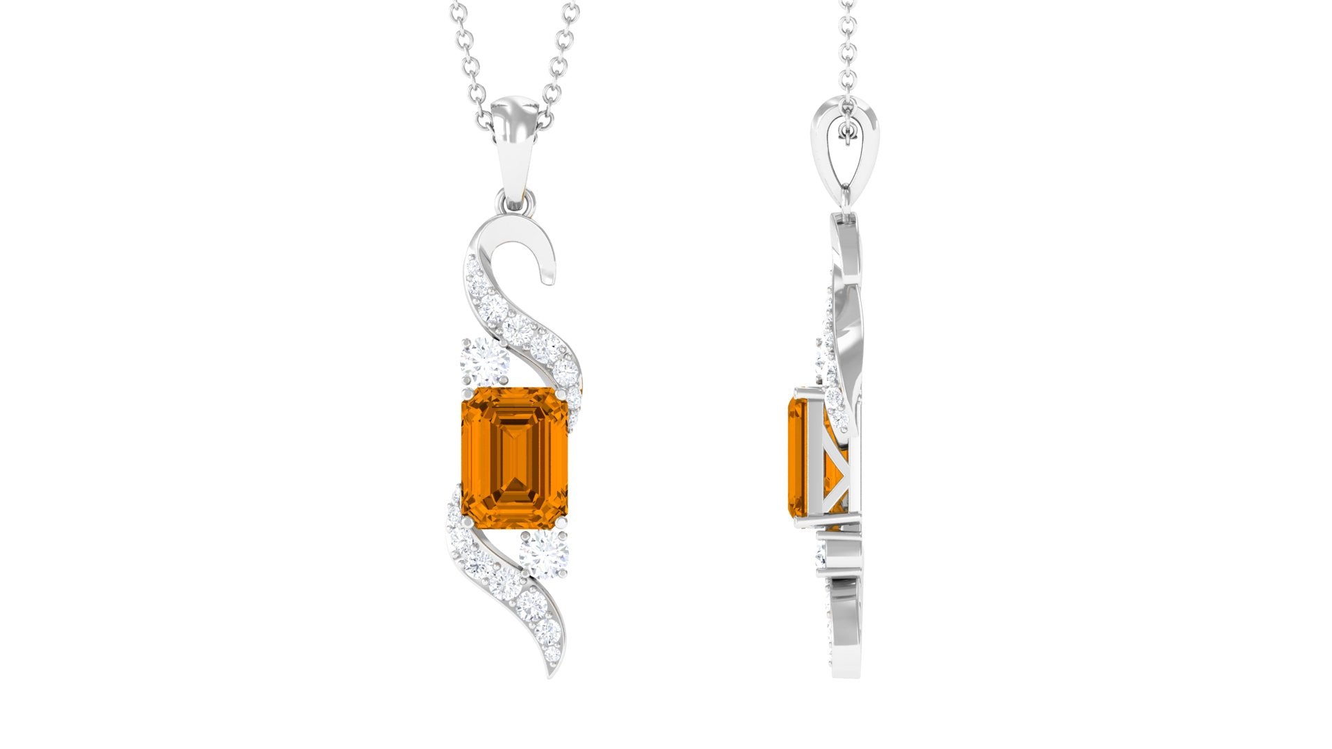 Emerald Cut Citrine Designer Dangle Pendant with Moissanite Citrine - ( AAA ) - Quality - Rosec Jewels