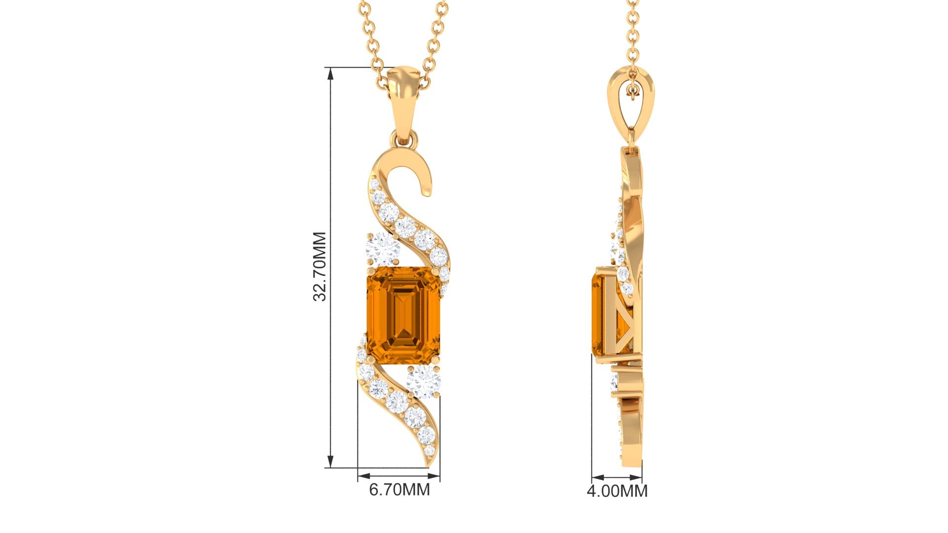 Emerald Cut Citrine Designer Dangle Pendant with Moissanite Citrine - ( AAA ) - Quality - Rosec Jewels