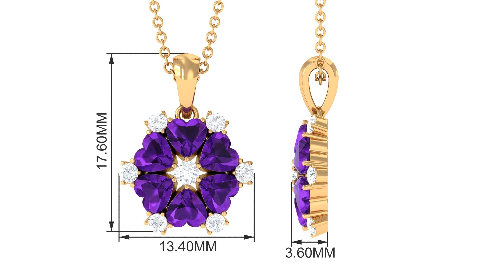 Heart Shape Amethyst and Diamond Flower Pendant Amethyst - ( AAA ) - Quality - Rosec Jewels