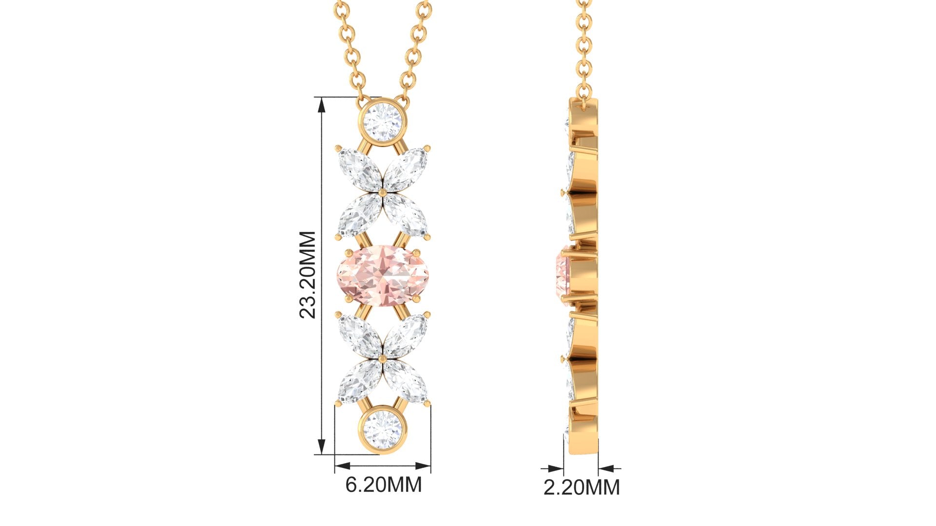 Oval Morganite Flower Dangle Pendant Necklace with Diamond Morganite - ( AAA ) - Quality - Rosec Jewels