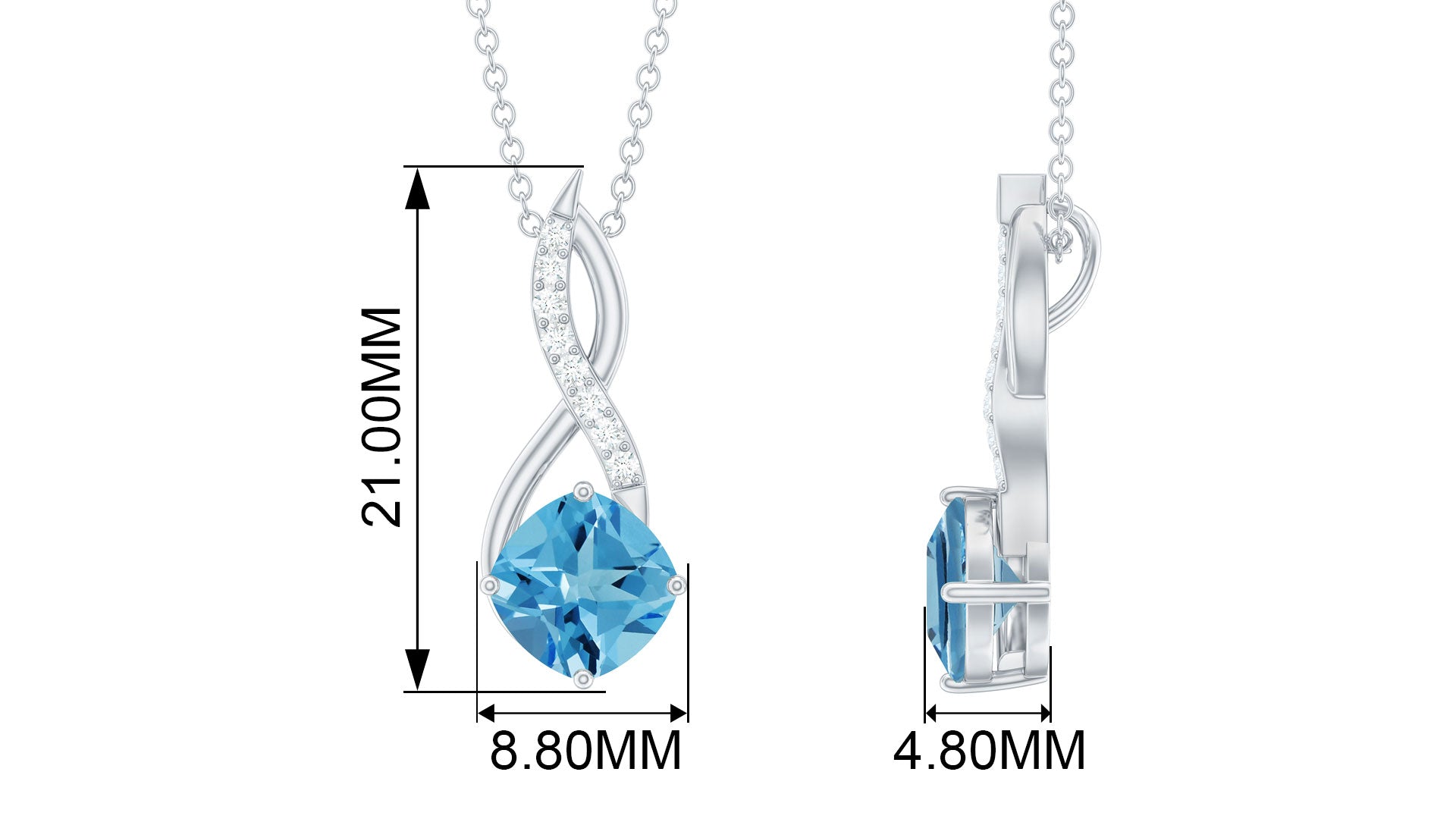 Cushion Cut Swiss Blue Topaz Solitaire Infinity Pendant with Diamond Swiss Blue Topaz - ( AAA ) - Quality - Rosec Jewels