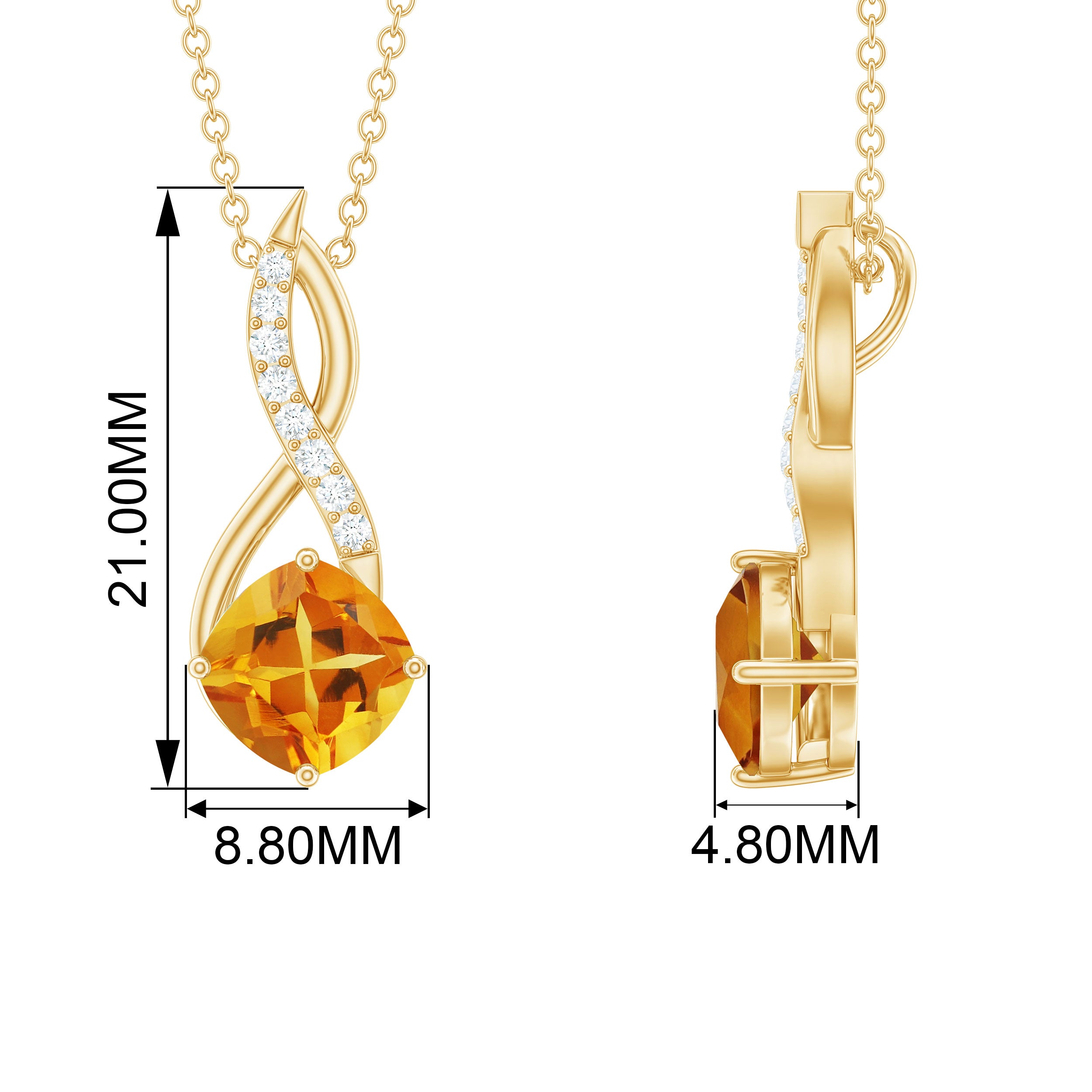 Cushion Cut Citrine Solitaire Infinity Pendant with Diamond Citrine - ( AAA ) - Quality - Rosec Jewels