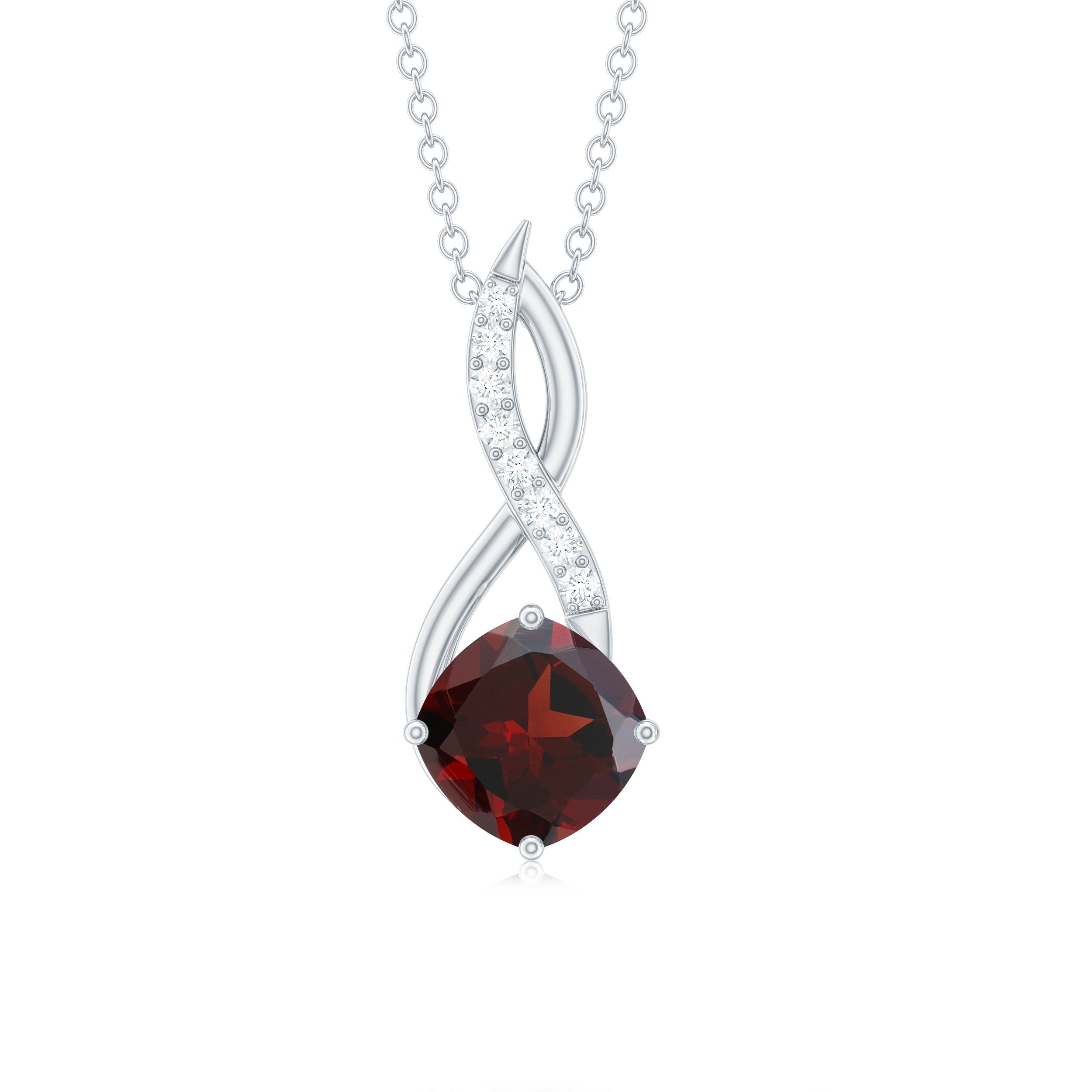 3.50 CT Garnet Solitaire Infinity Necklace with Diamond Garnet - ( AAA ) - Quality - Rosec Jewels