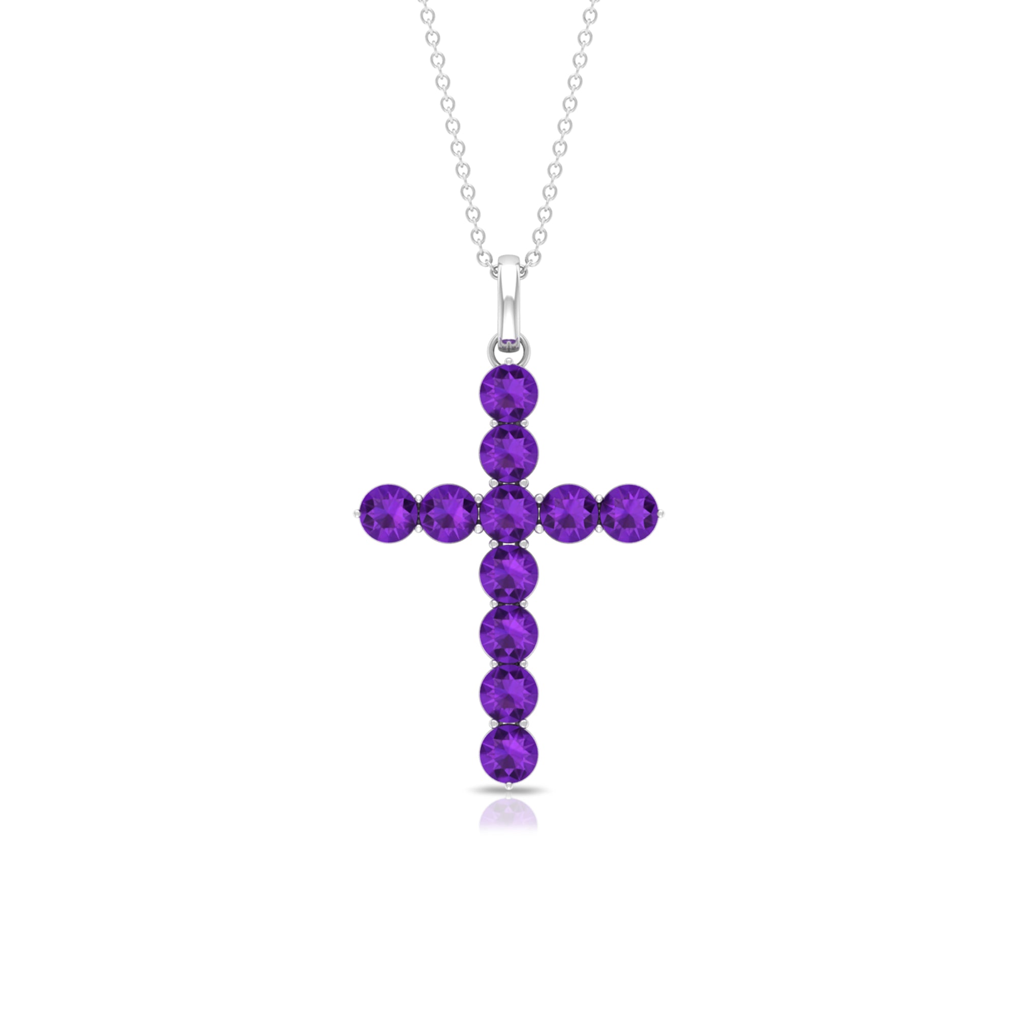 Simple Amethyst Holy Cross Pendant Necklace Amethyst - ( AAA ) - Quality - Rosec Jewels