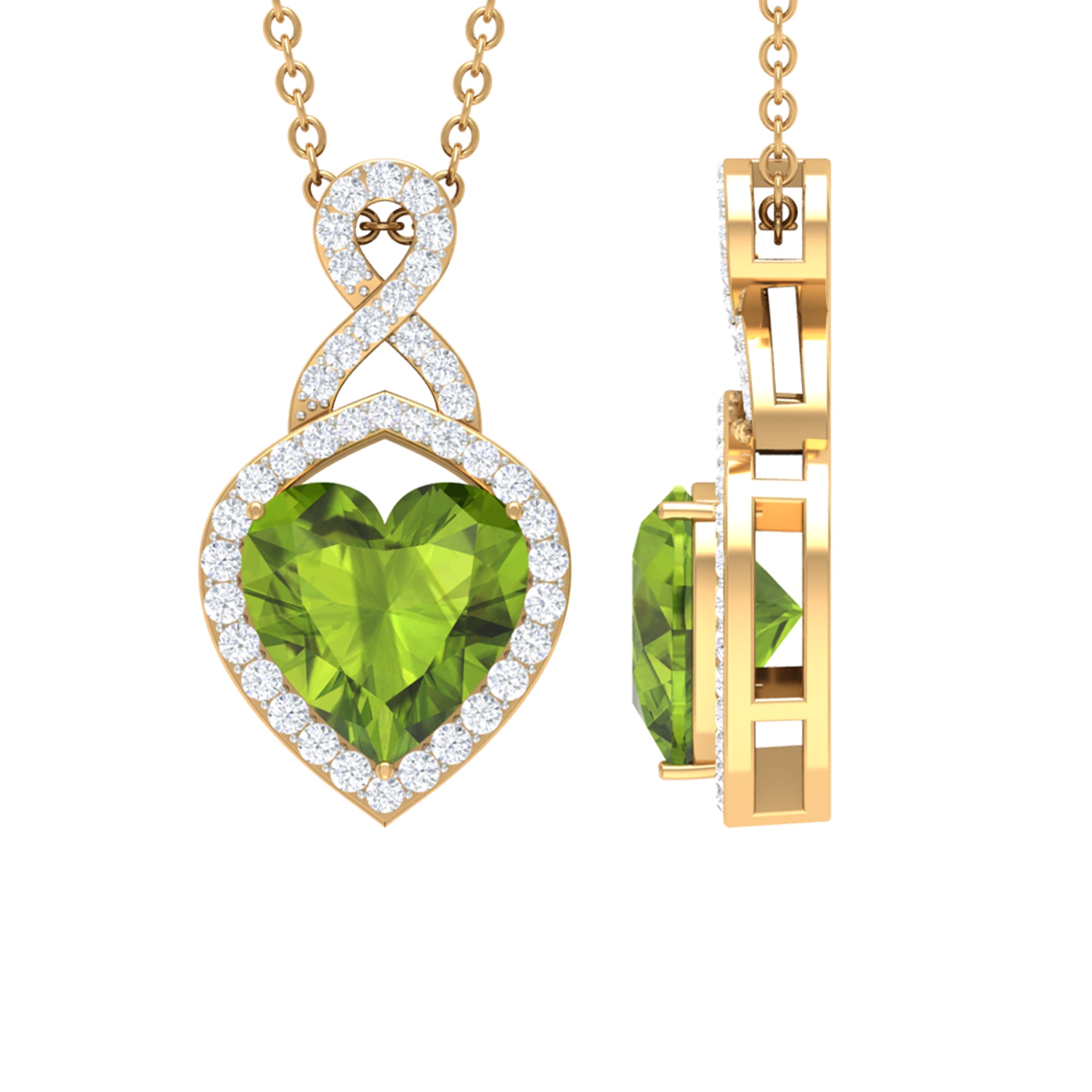 8 MM Heart Shape Peridot Infinity Pendant with Moissanite Accent Peridot - ( AAA ) - Quality - Rosec Jewels