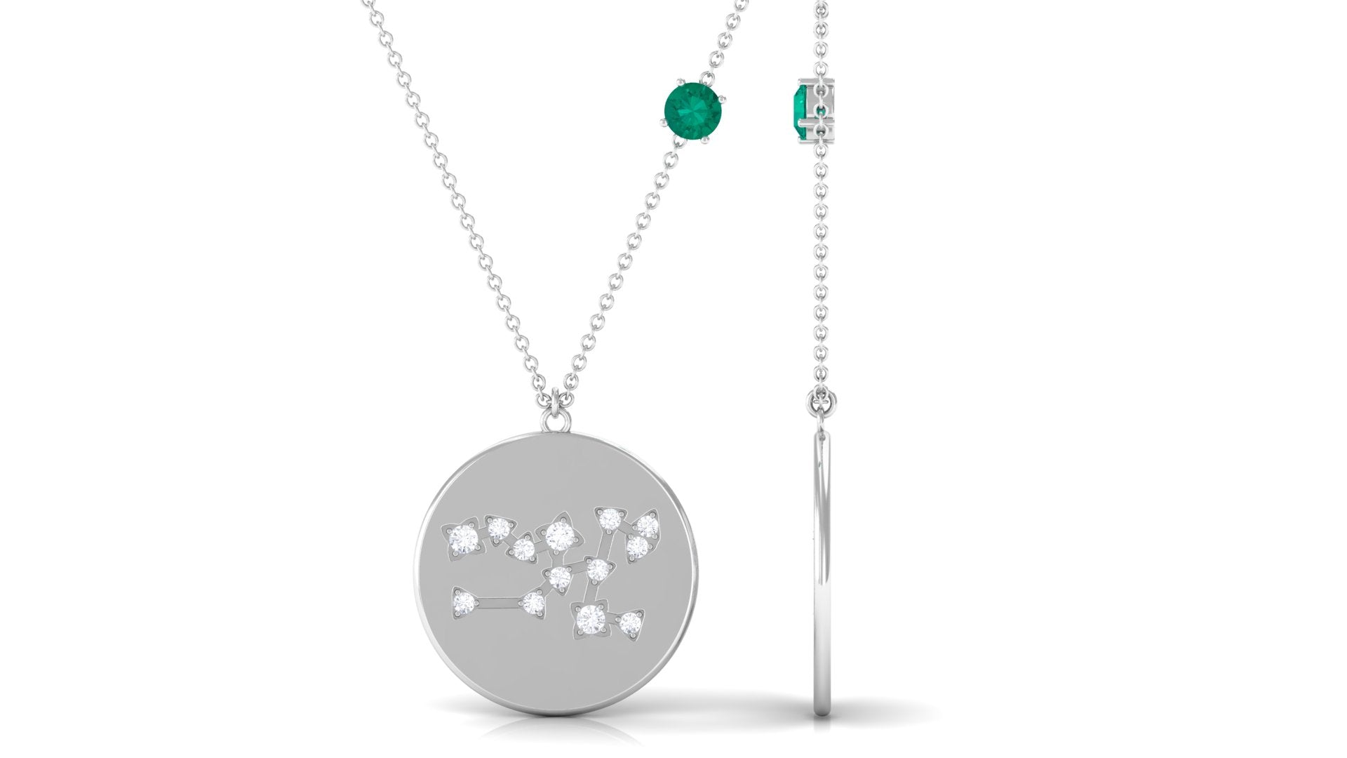 Green Emerald Taurus Constellation Disc Pendant with Diamond Emerald - ( AAA ) - Quality - Rosec Jewels