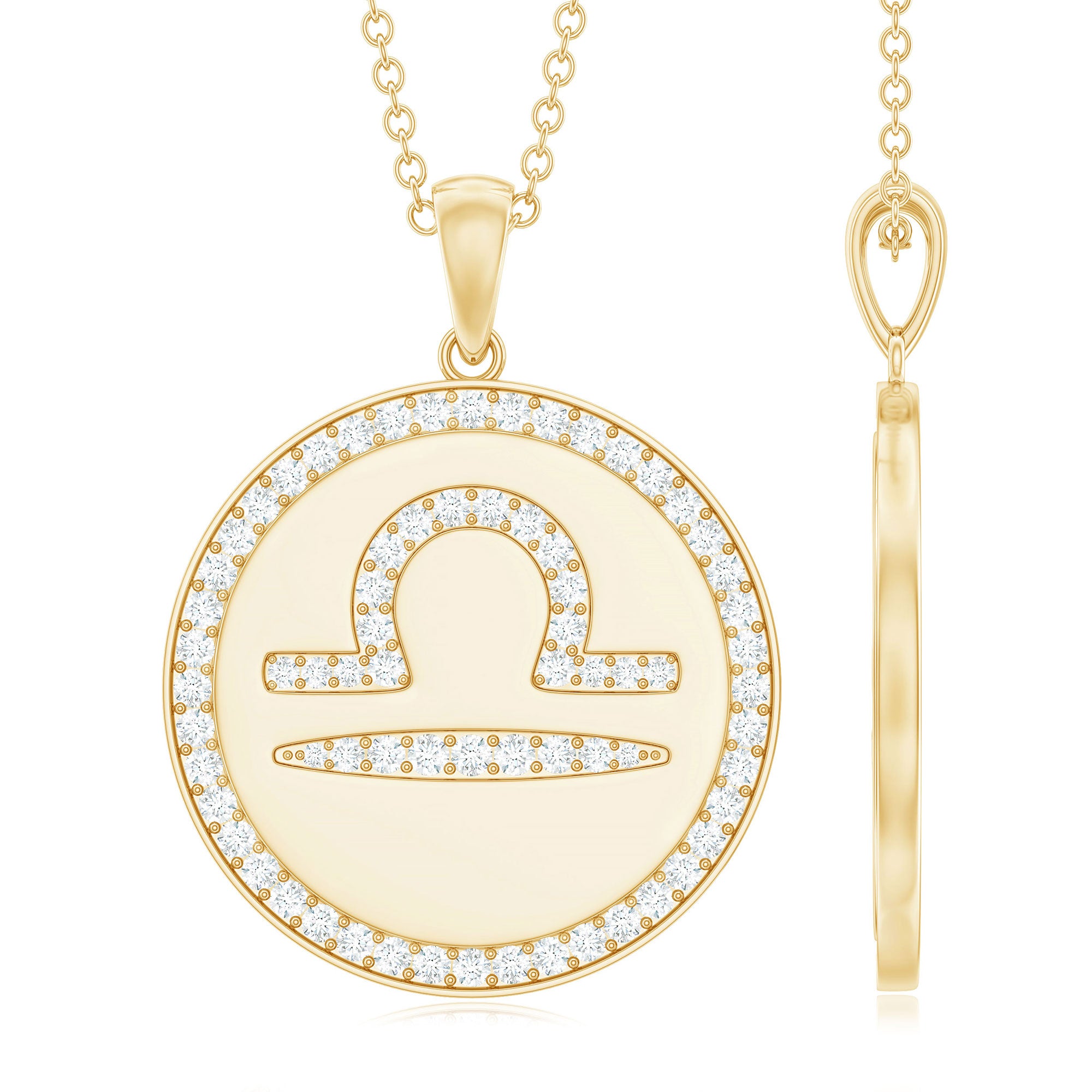 Simple Moissanite and Disc Libra Zodiac Pendant Moissanite - ( D-VS1 ) - Color and Clarity - Rosec Jewels