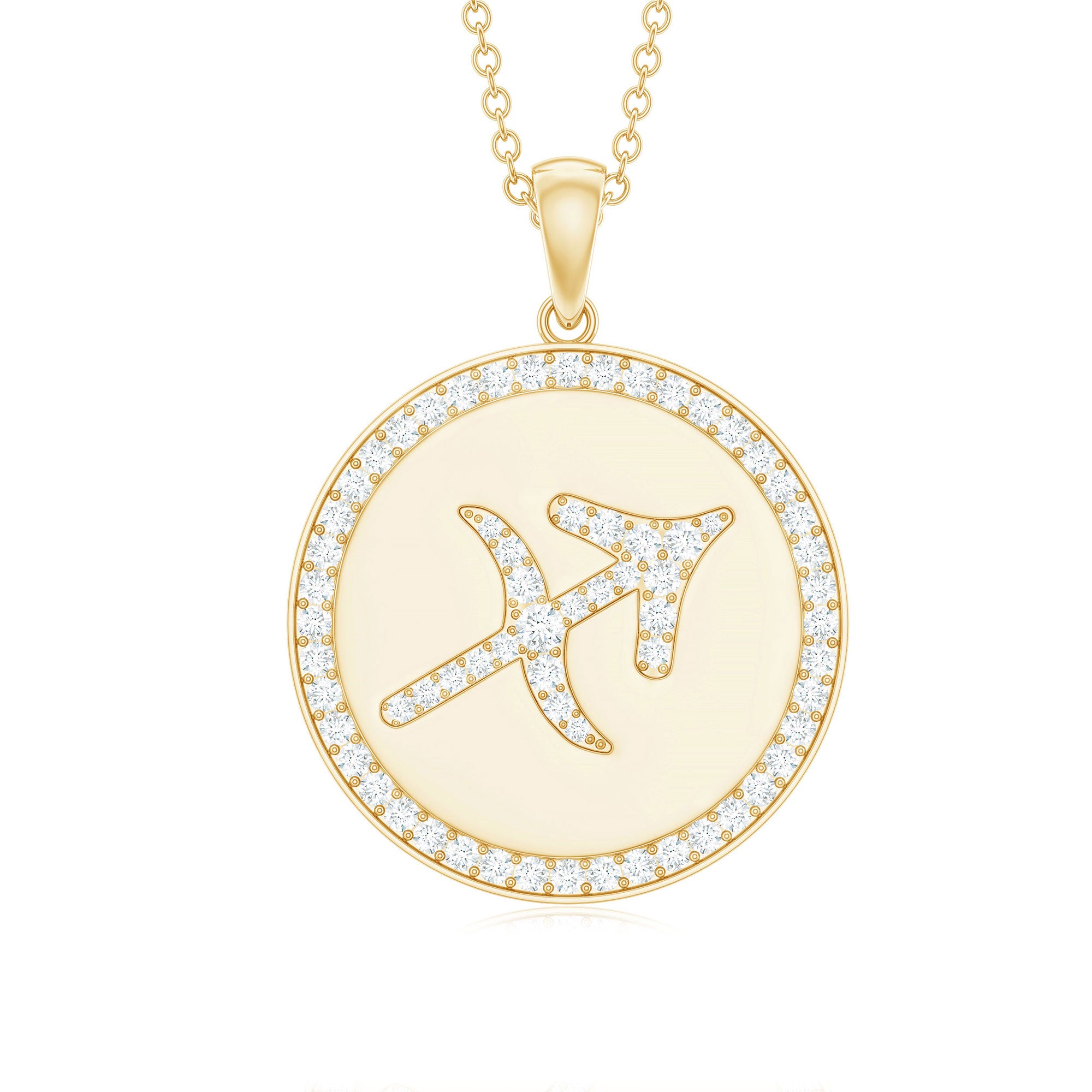 Moissanite Disc Sagittarius Zodiac Sign Pendant Necklace Moissanite - ( D-VS1 ) - Color and Clarity - Rosec Jewels