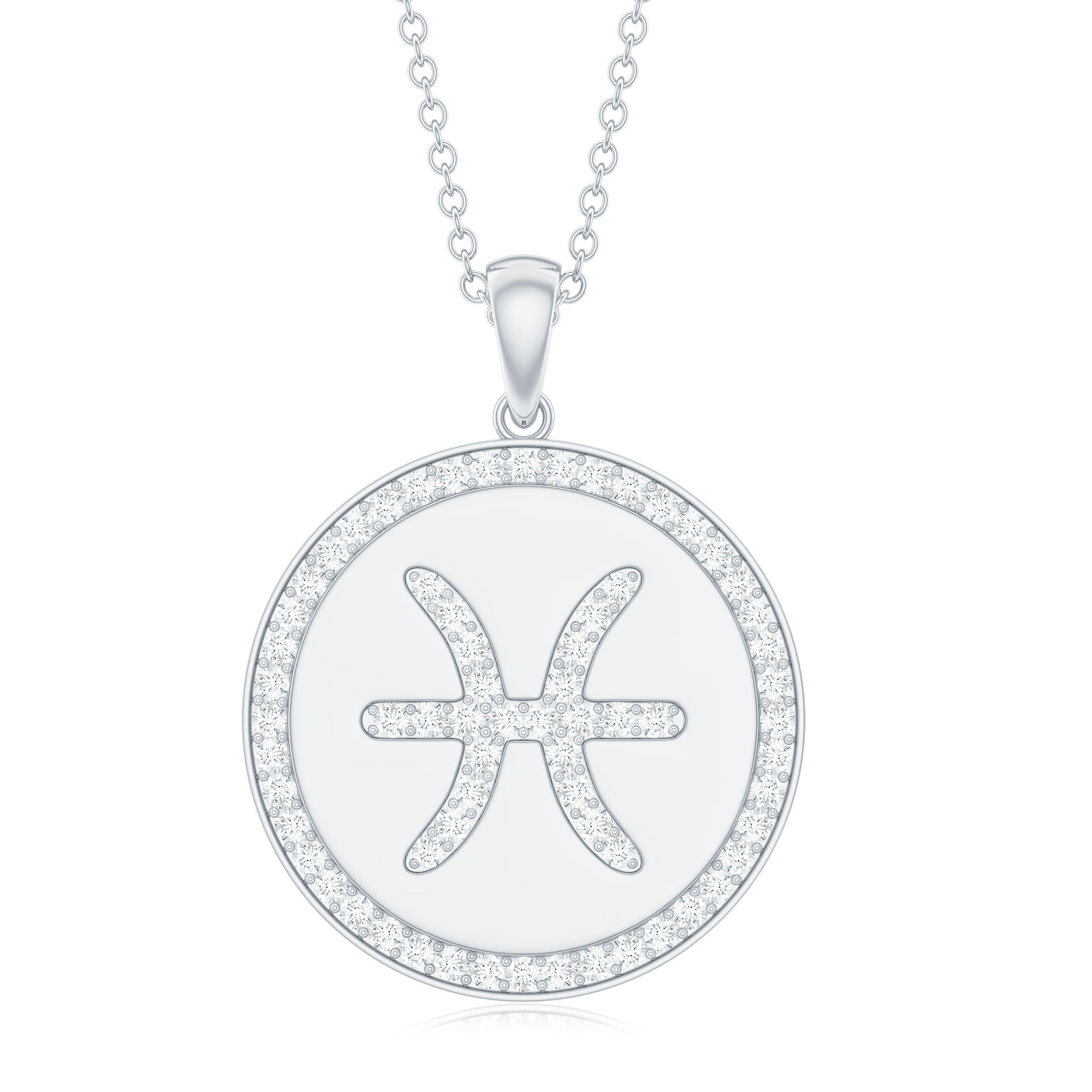 Simple Moissanite and Disc Pisces Zodiac Pendant Moissanite - ( D-VS1 ) - Color and Clarity - Rosec Jewels