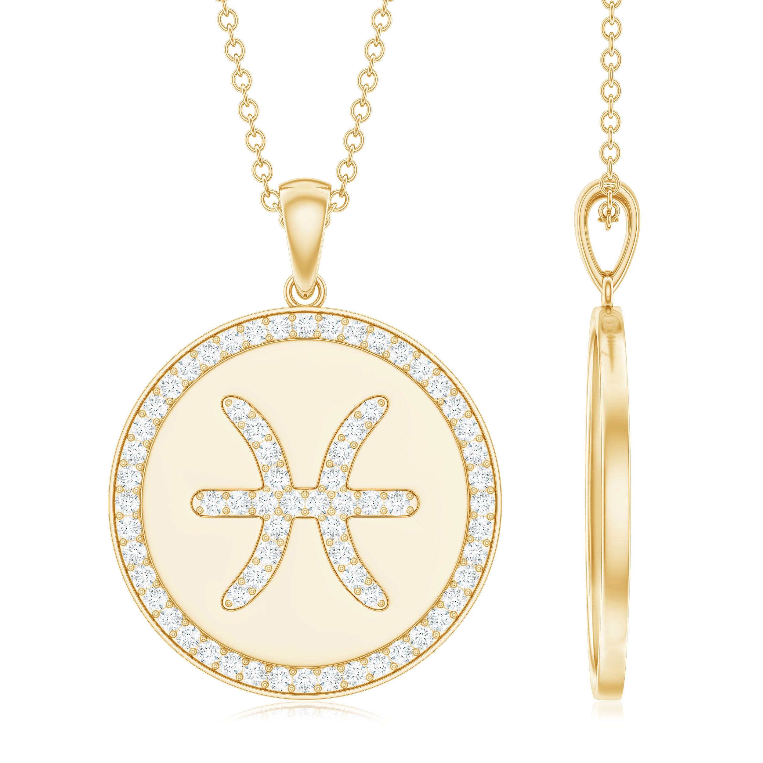 Simple Moissanite and Disc Pisces Zodiac Pendant Moissanite - ( D-VS1 ) - Color and Clarity - Rosec Jewels