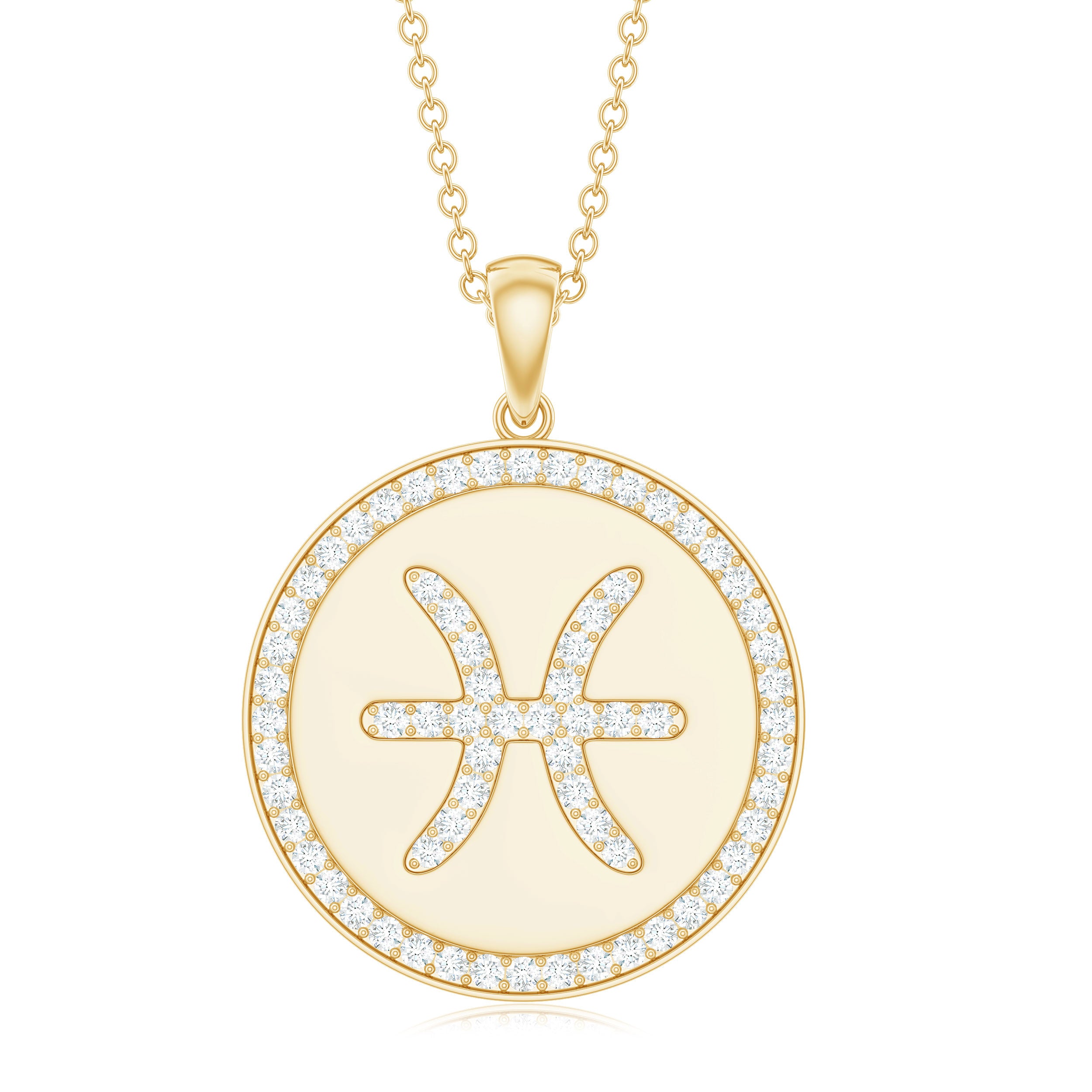 Simple Moissanite and Disc Pisces Zodiac Pendant Moissanite - ( D-VS1 ) - Color and Clarity - Rosec Jewels