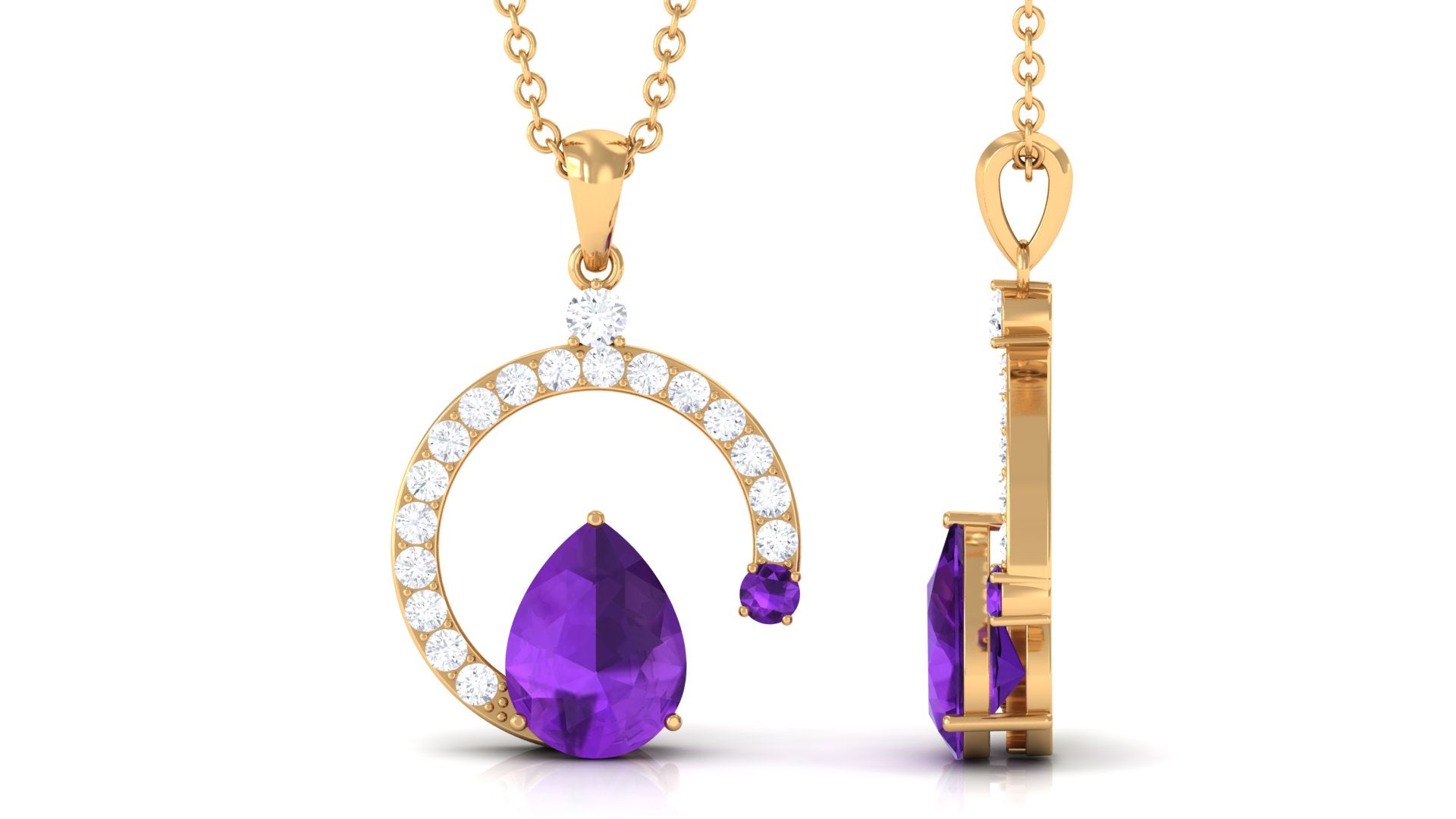 Pear Cut Amethyst Teardrop Pendant with Diamond Amethyst - ( AAA ) - Quality - Rosec Jewels