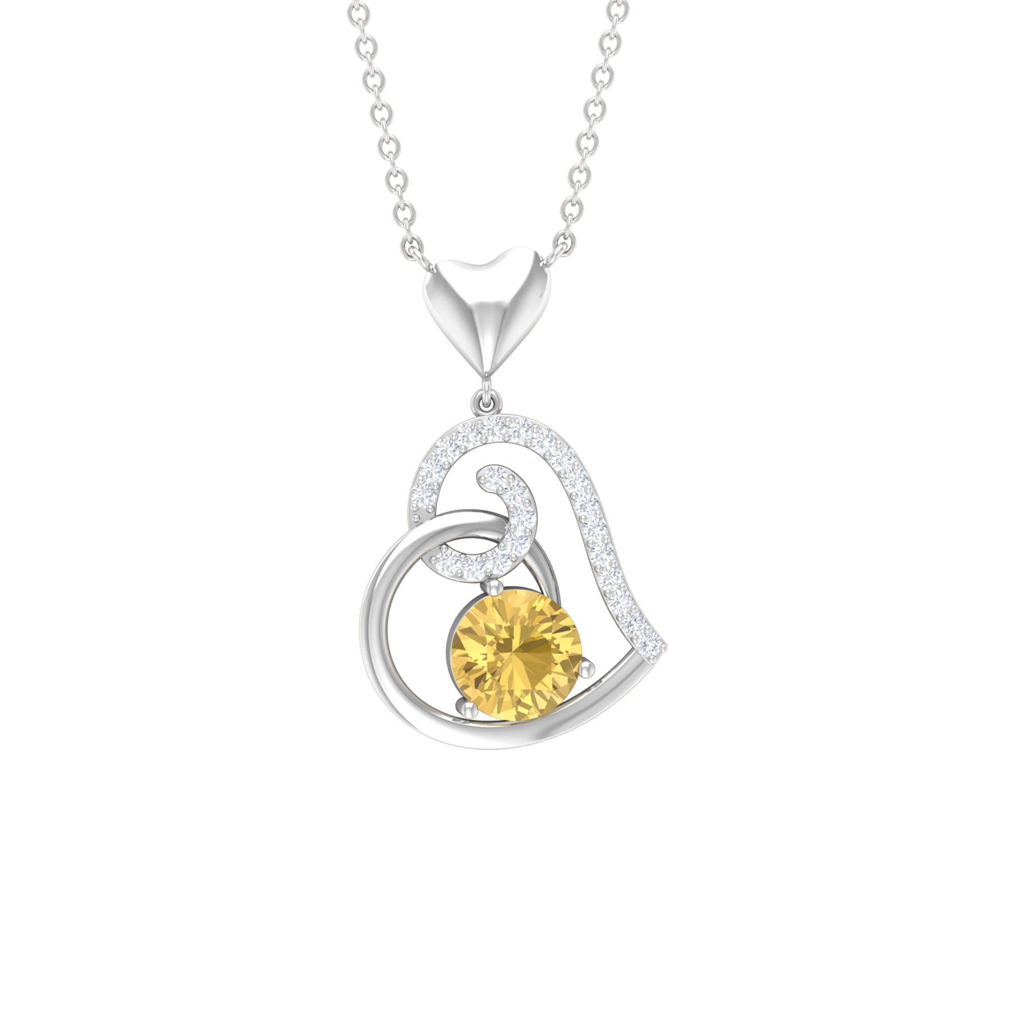 1.25 CT Citrine and Diamond Heart Drop Pendant Citrine - ( AAA ) - Quality - Rosec Jewels