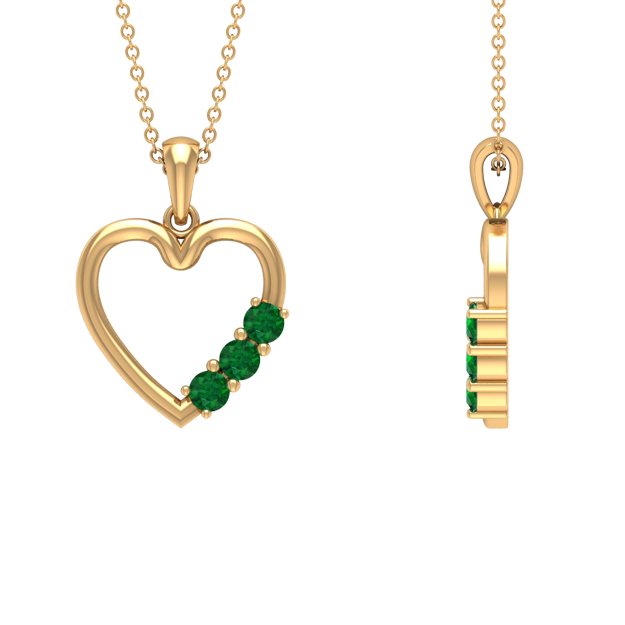 1/2 CT Simple Created Emerald and Gold Heart Pendant Lab Created Emerald - ( AAAA ) - Quality - Rosec Jewels