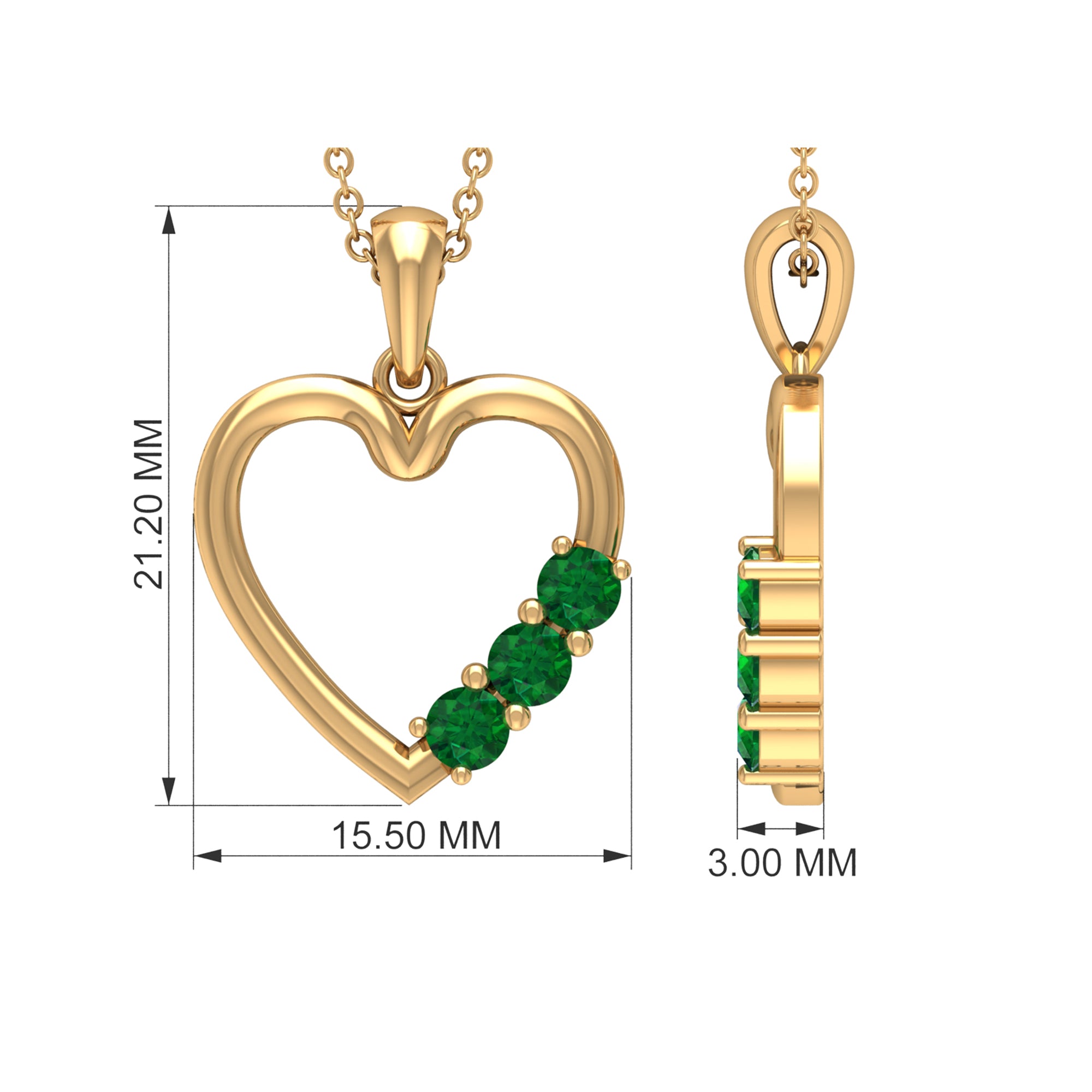 1/2 CT Simple Created Emerald and Gold Heart Pendant Lab Created Emerald - ( AAAA ) - Quality - Rosec Jewels