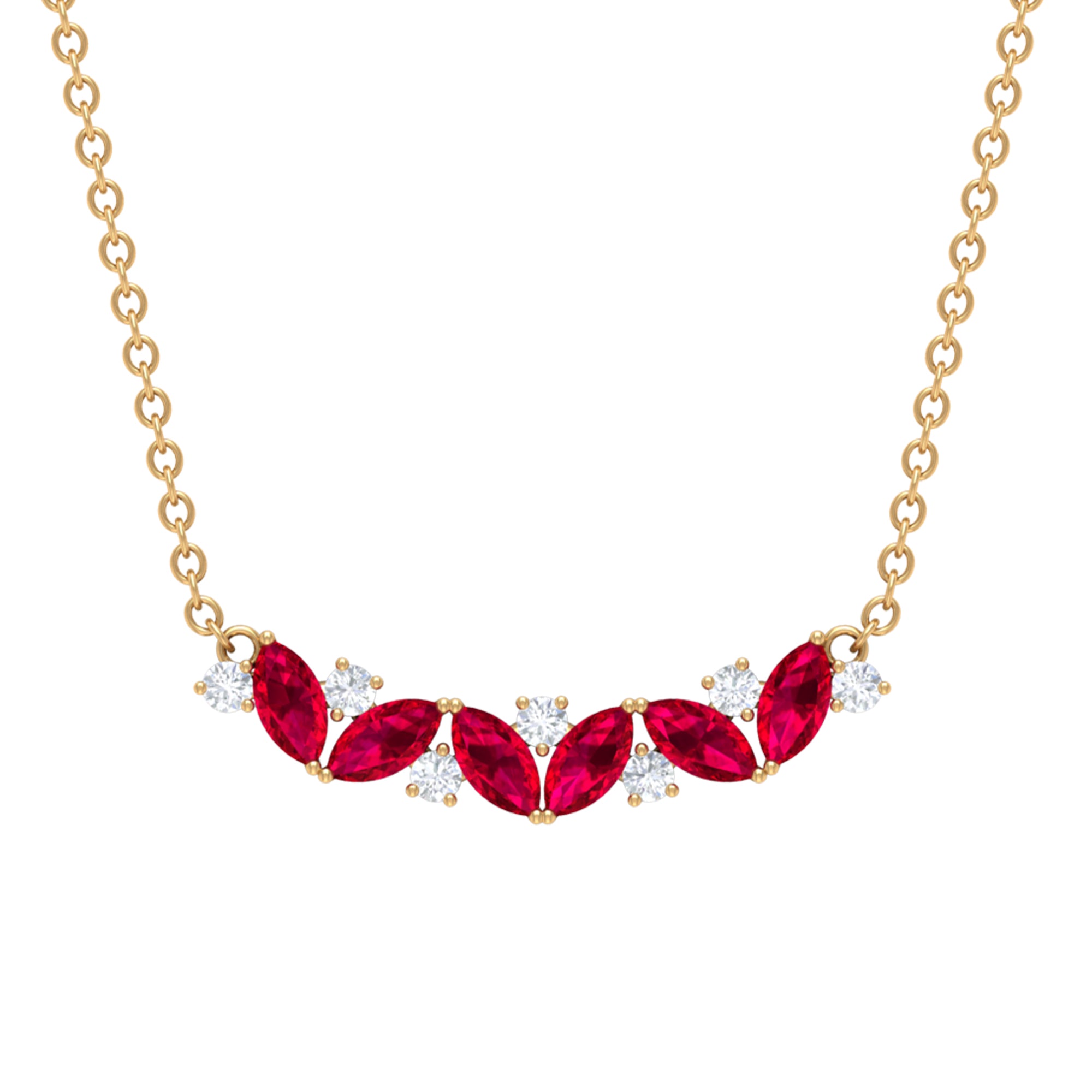 Marquise Cut Ruby and Diamond Leaf Necklace Ruby - ( AAA ) - Quality - Rosec Jewels