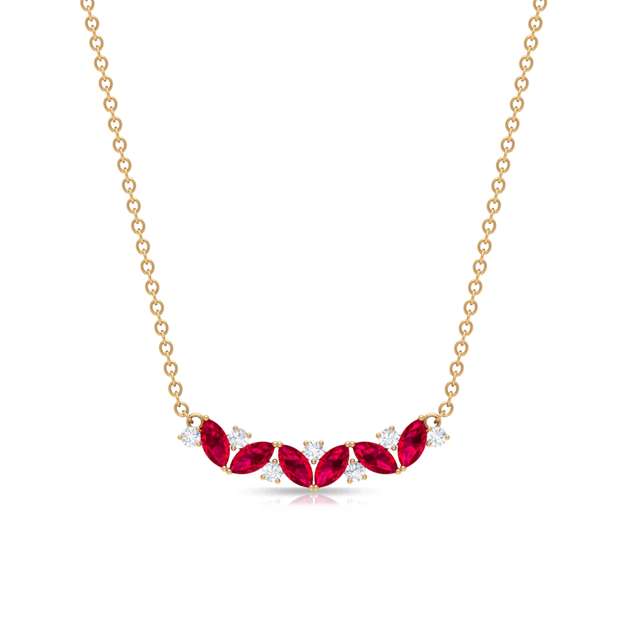 Marquise Cut Ruby and Diamond Leaf Necklace Ruby - ( AAA ) - Quality - Rosec Jewels