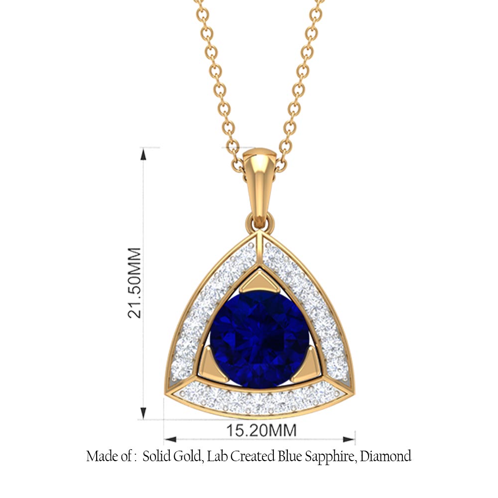 Created Blue Sapphire Triangle Shape Pendant with Diamond Halo Lab Created Blue Sapphire - ( AAAA ) - Quality - Rosec Jewels