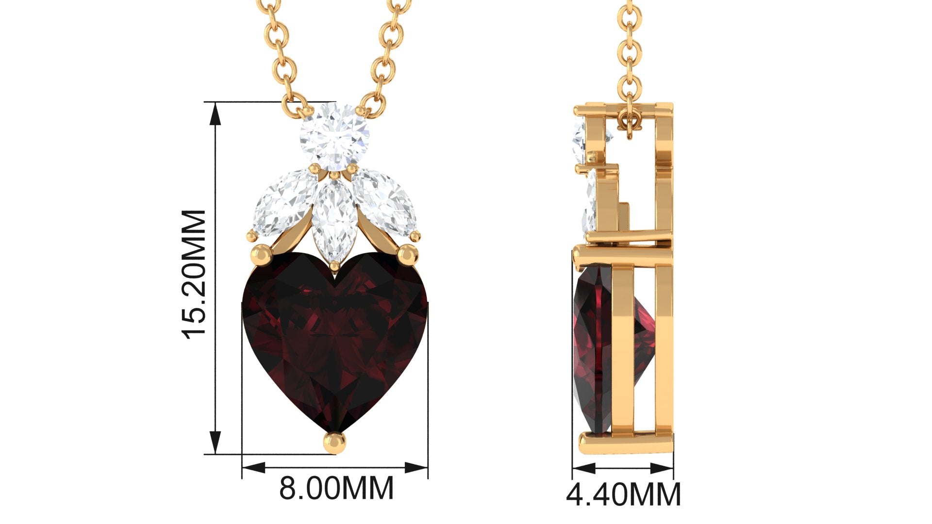 Heart Shape Garnet Solitaire Pendant with Diamond Stones Garnet - ( AAA ) - Quality - Rosec Jewels