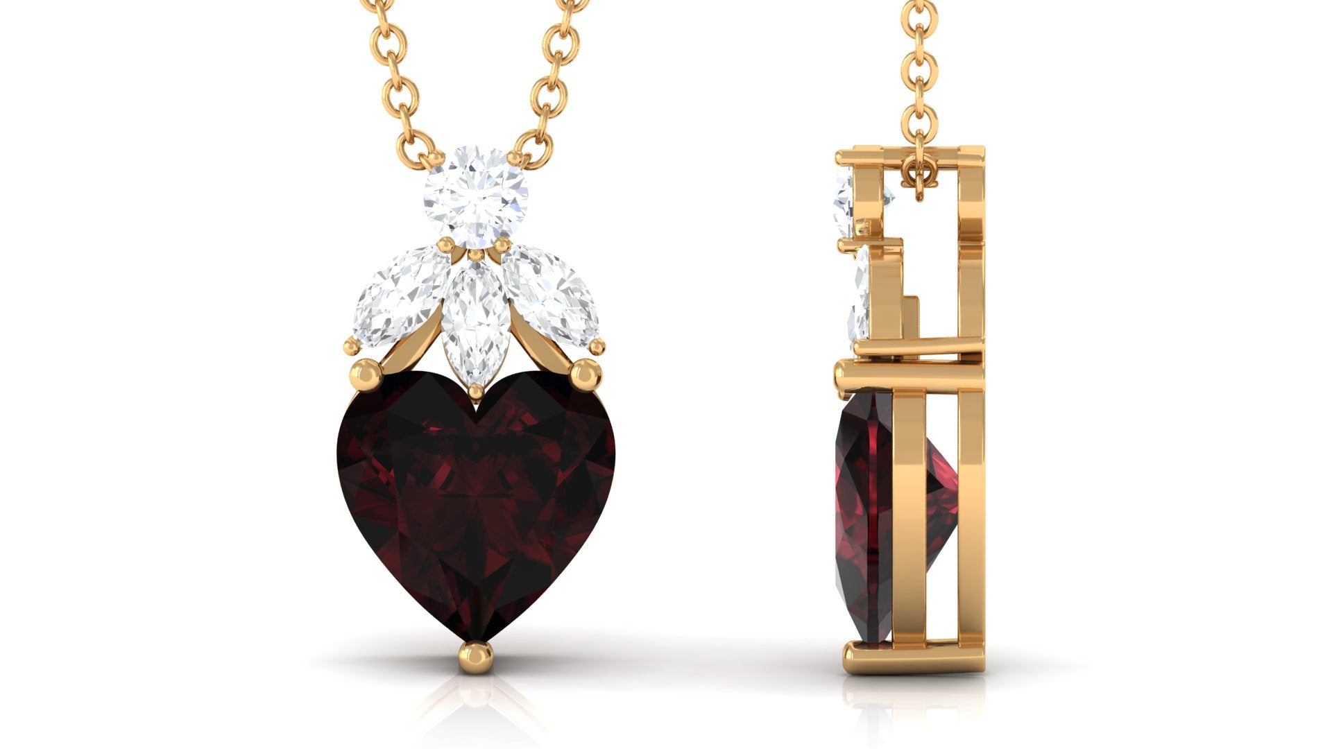 Heart Shape Garnet Solitaire Pendant with Diamond Stones Garnet - ( AAA ) - Quality - Rosec Jewels