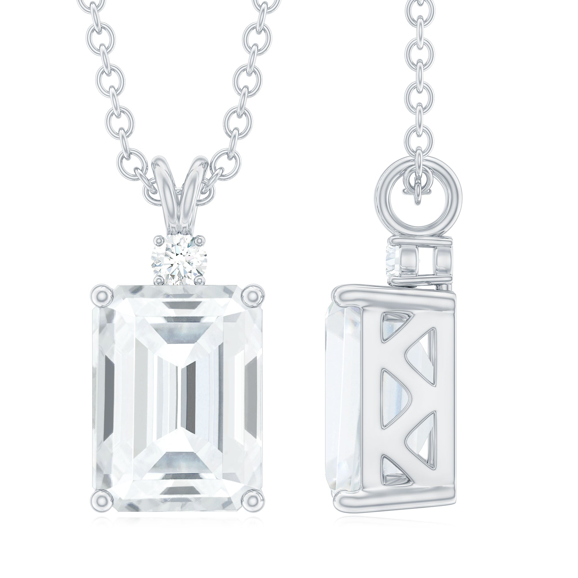 Emerald Cut Moissanite Solitaire Pendant Necklace Moissanite - ( D-VS1 ) - Color and Clarity - Rosec Jewels