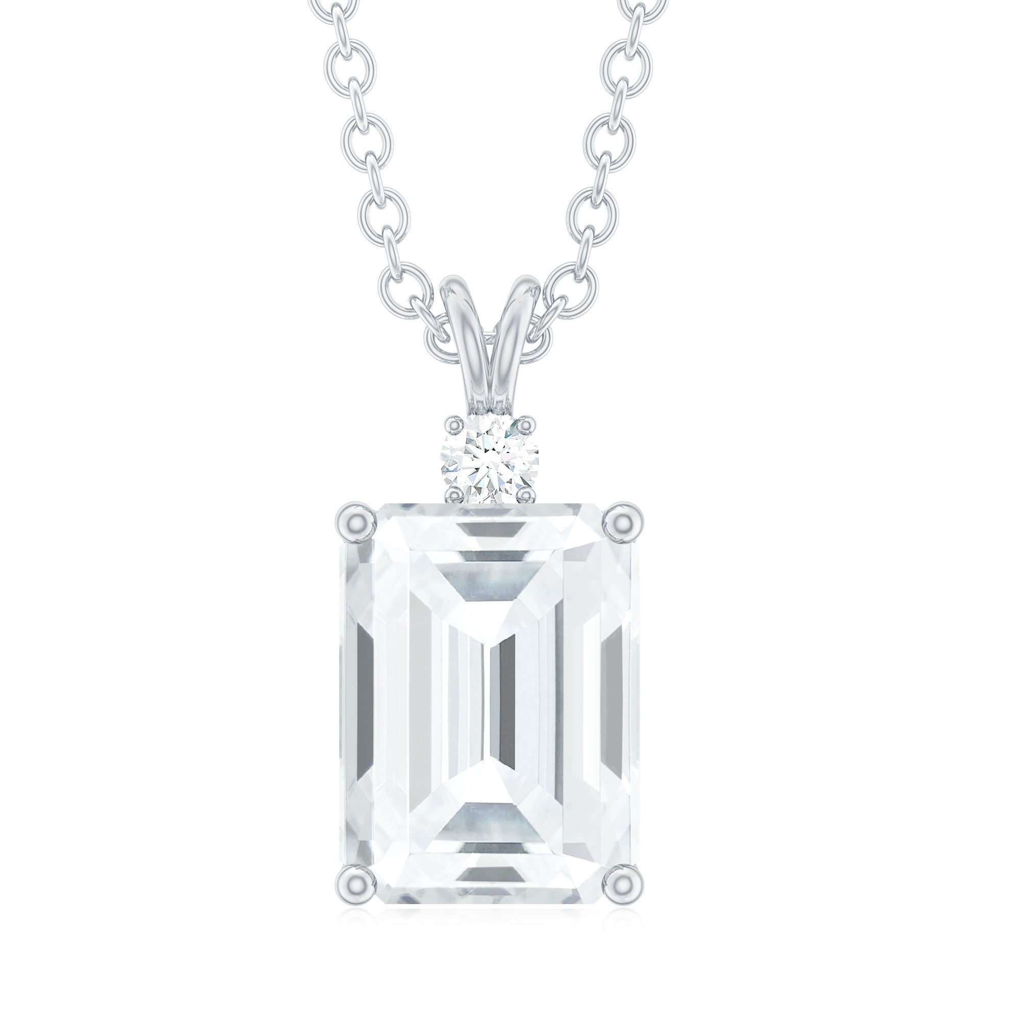 Emerald Cut Moissanite Solitaire Pendant Necklace Moissanite - ( D-VS1 ) - Color and Clarity - Rosec Jewels