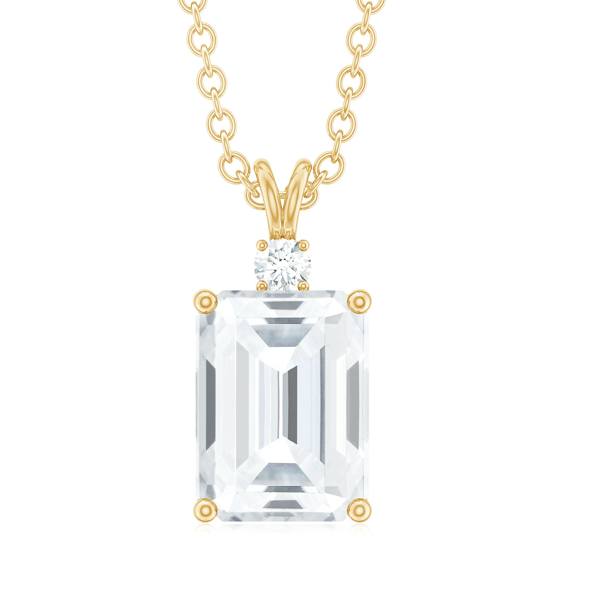 Emerald Cut Moissanite Solitaire Pendant Necklace Moissanite - ( D-VS1 ) - Color and Clarity - Rosec Jewels