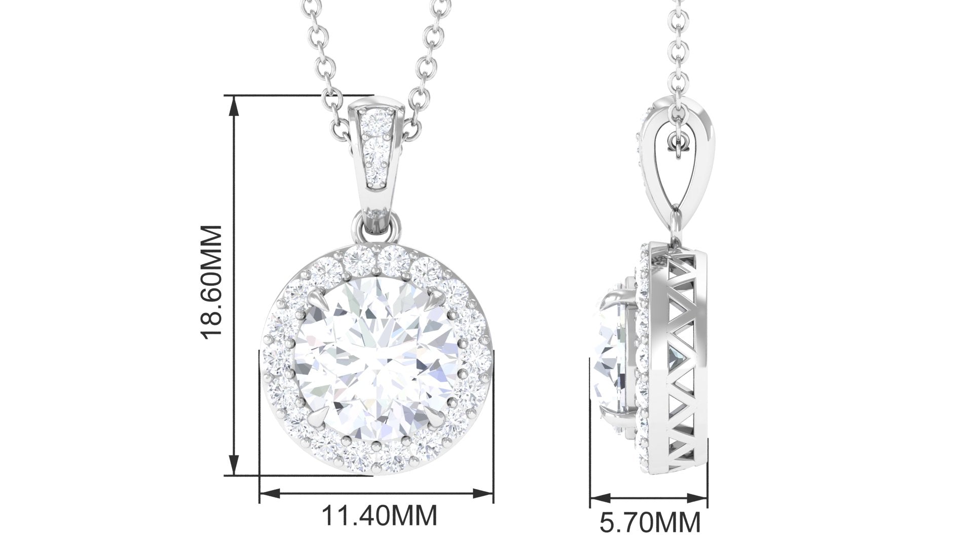 Round Cubic Zirconia Classic Halo Pendant Zircon - ( AAAA ) - Quality - Rosec Jewels