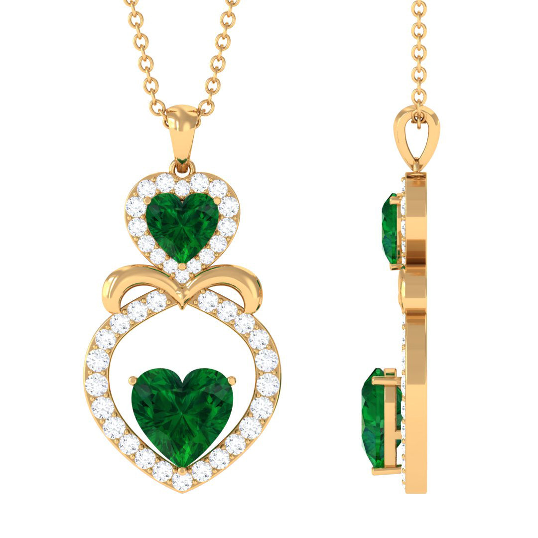 3.75 CT Designer Created Emerald and Diamond Heart Infinity Pendant Lab Created Emerald - ( AAAA ) - Quality - Rosec Jewels