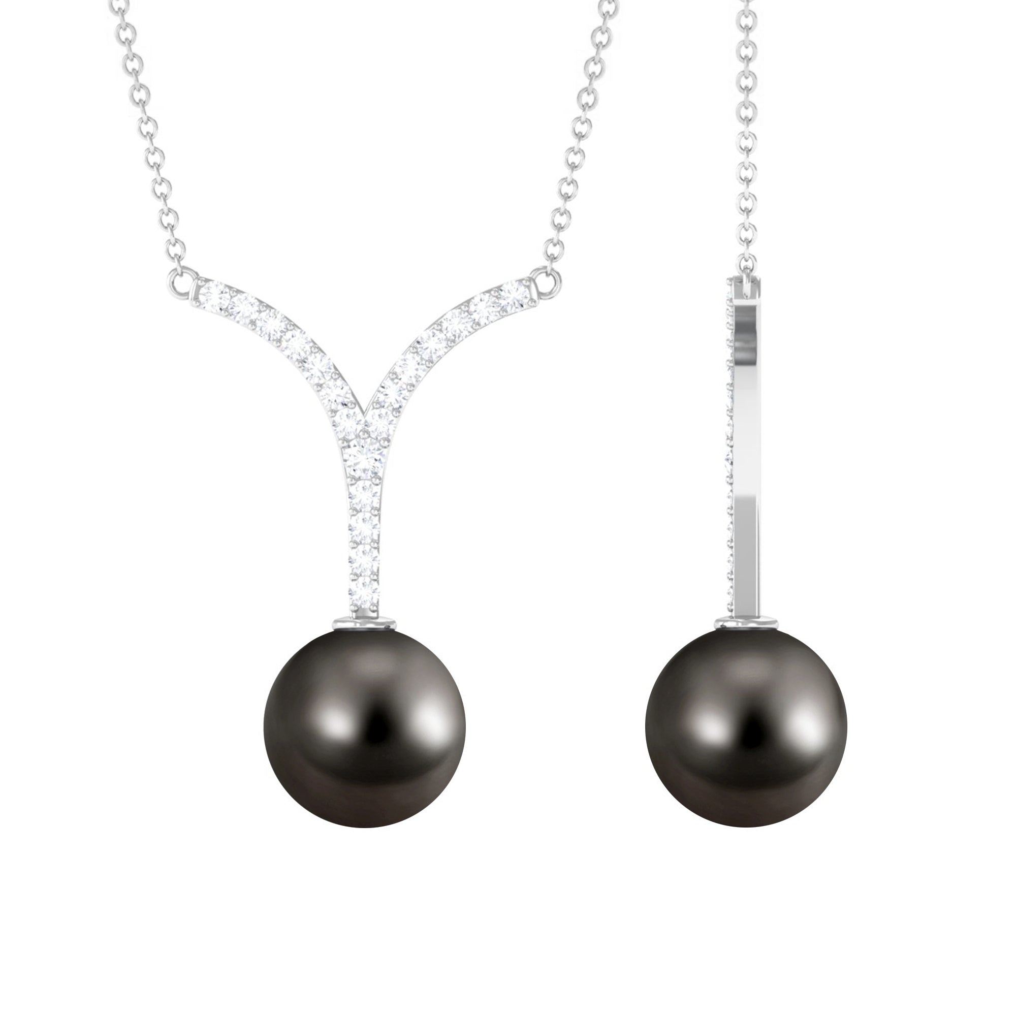 Black Tahitian Pearl and Diamond Classic Necklace Tahitian pearl - ( AAA ) - Quality - Rosec Jewels