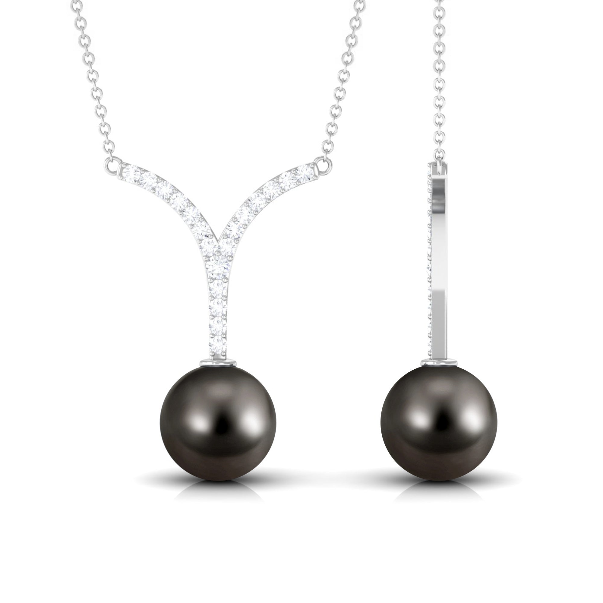 Black Tahitian Pearl and Diamond Classic Necklace Tahitian pearl - ( AAA ) - Quality - Rosec Jewels